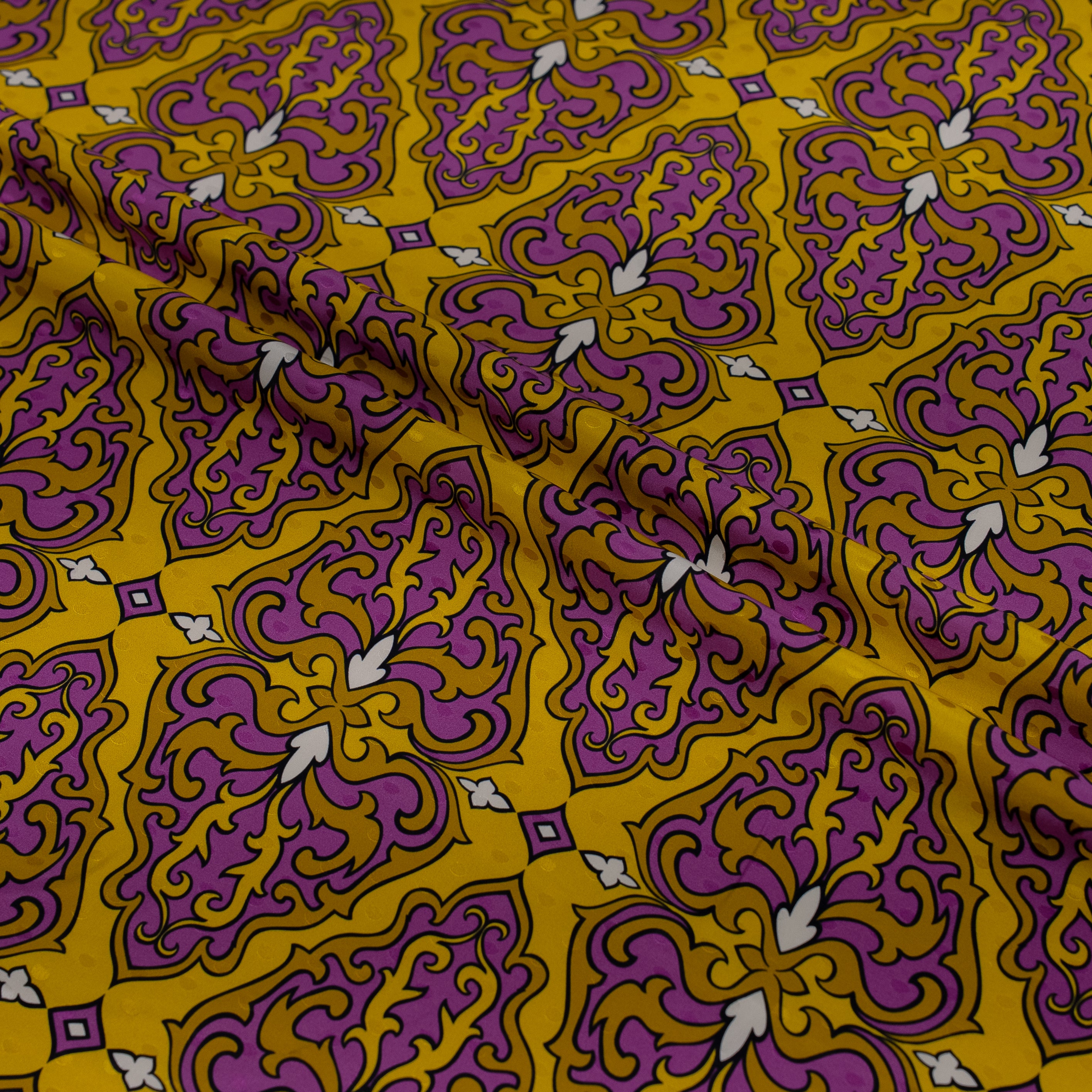 Silk Jacquard - Geometric - Orange & Purple