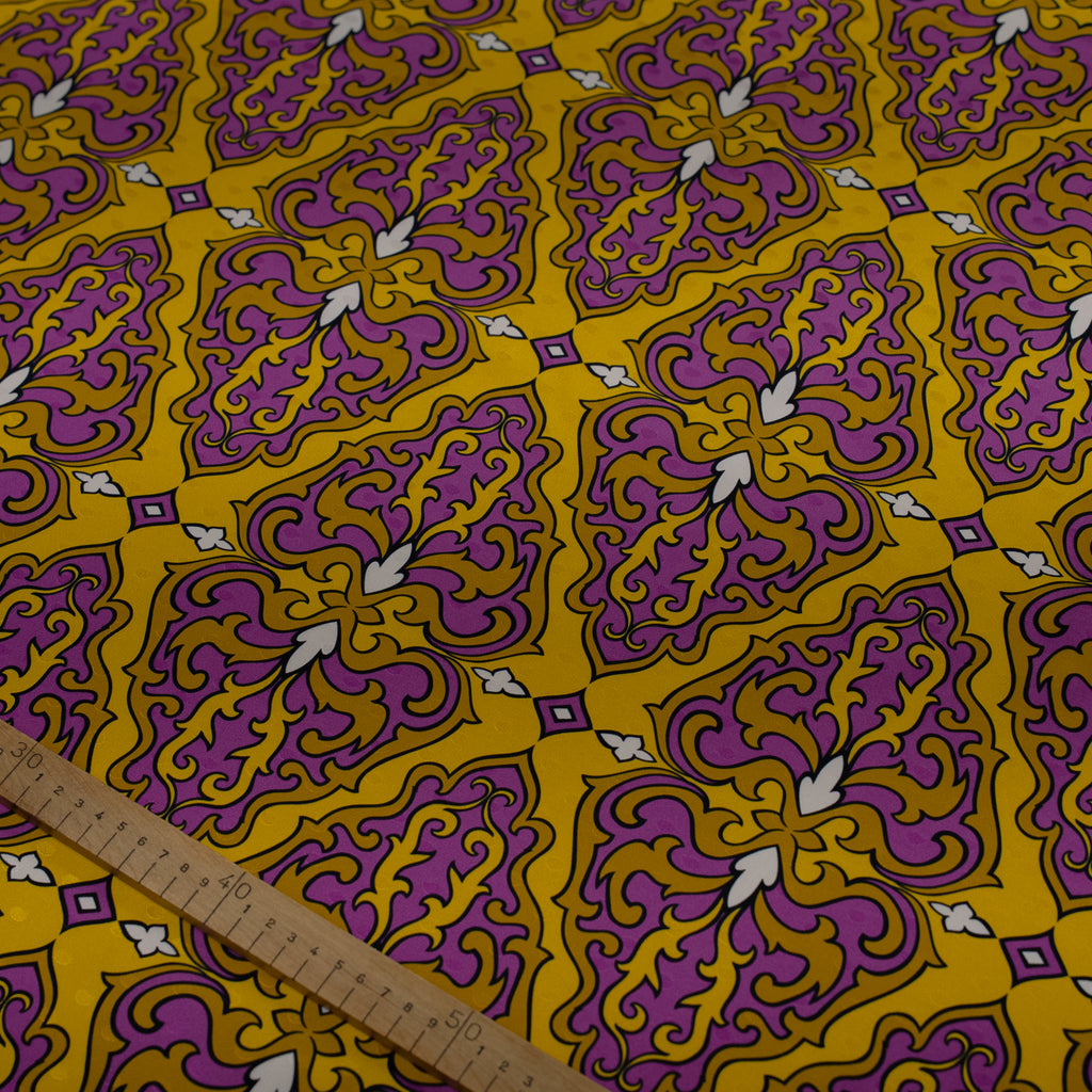 Silk Jacquard - Geometric - Orange & Purple