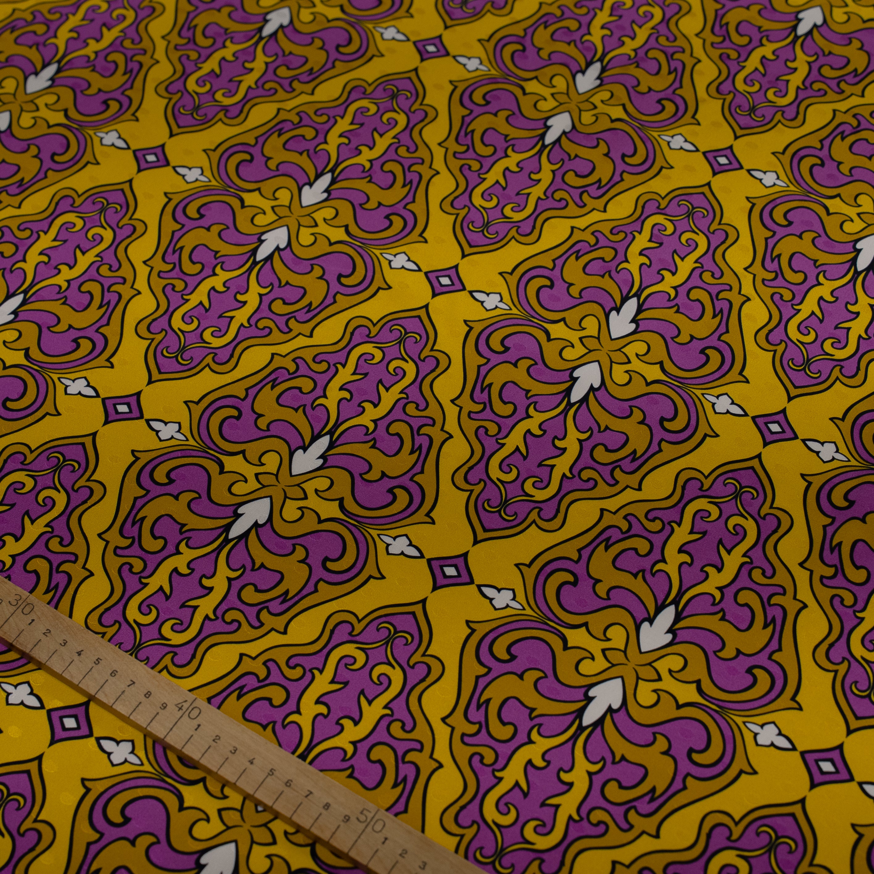 Silk Jacquard - Geometric - Orange & Purple
