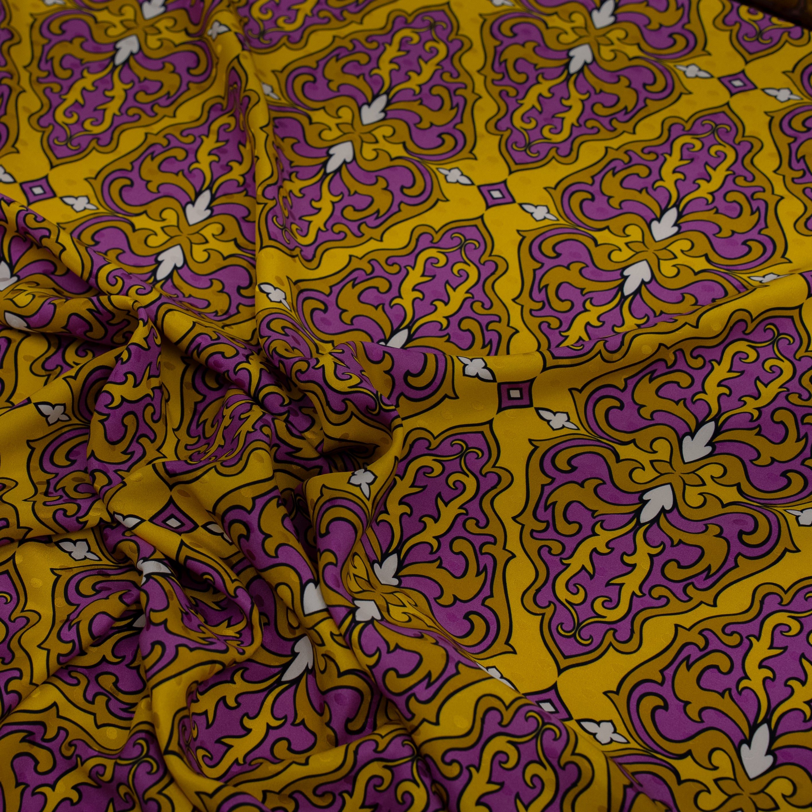 Silk Jacquard - Geometric - Orange & Purple