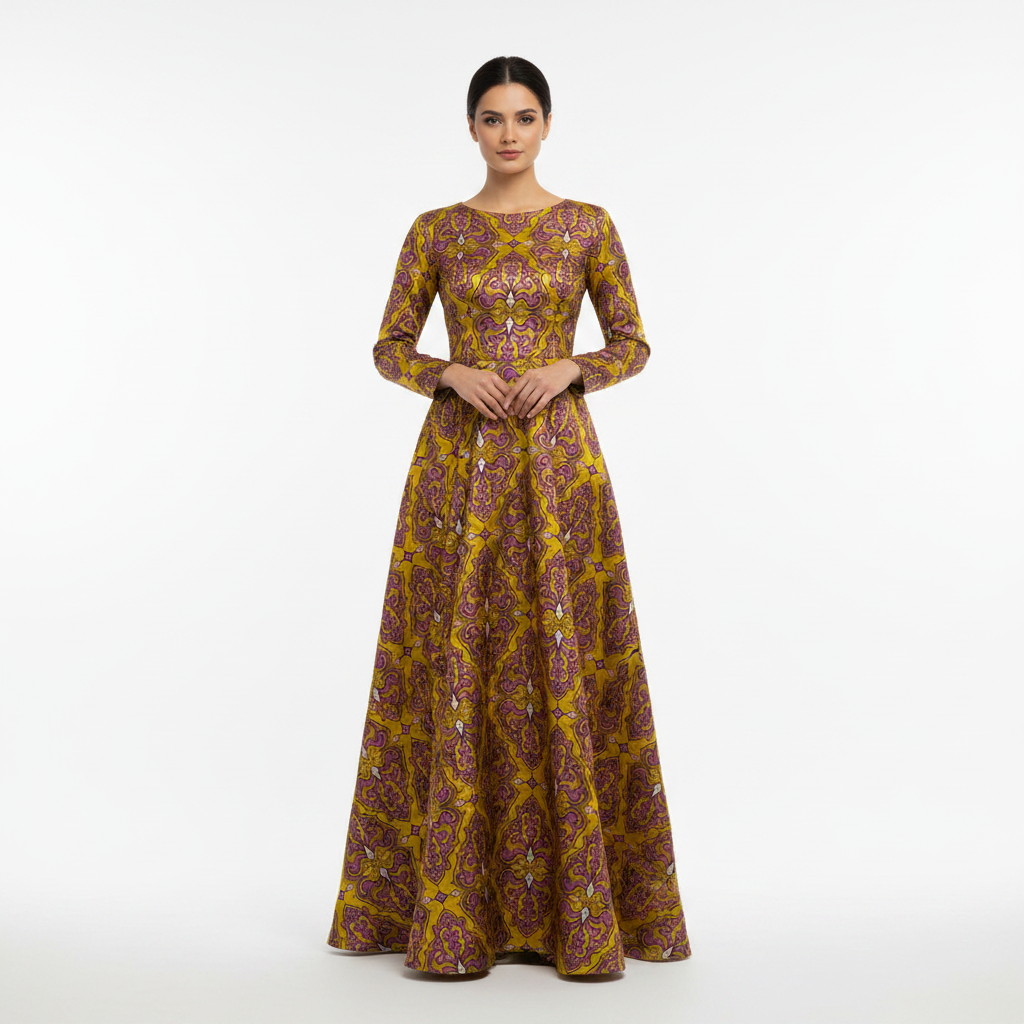Silk Jacquard - Geometric - Orange & Purple