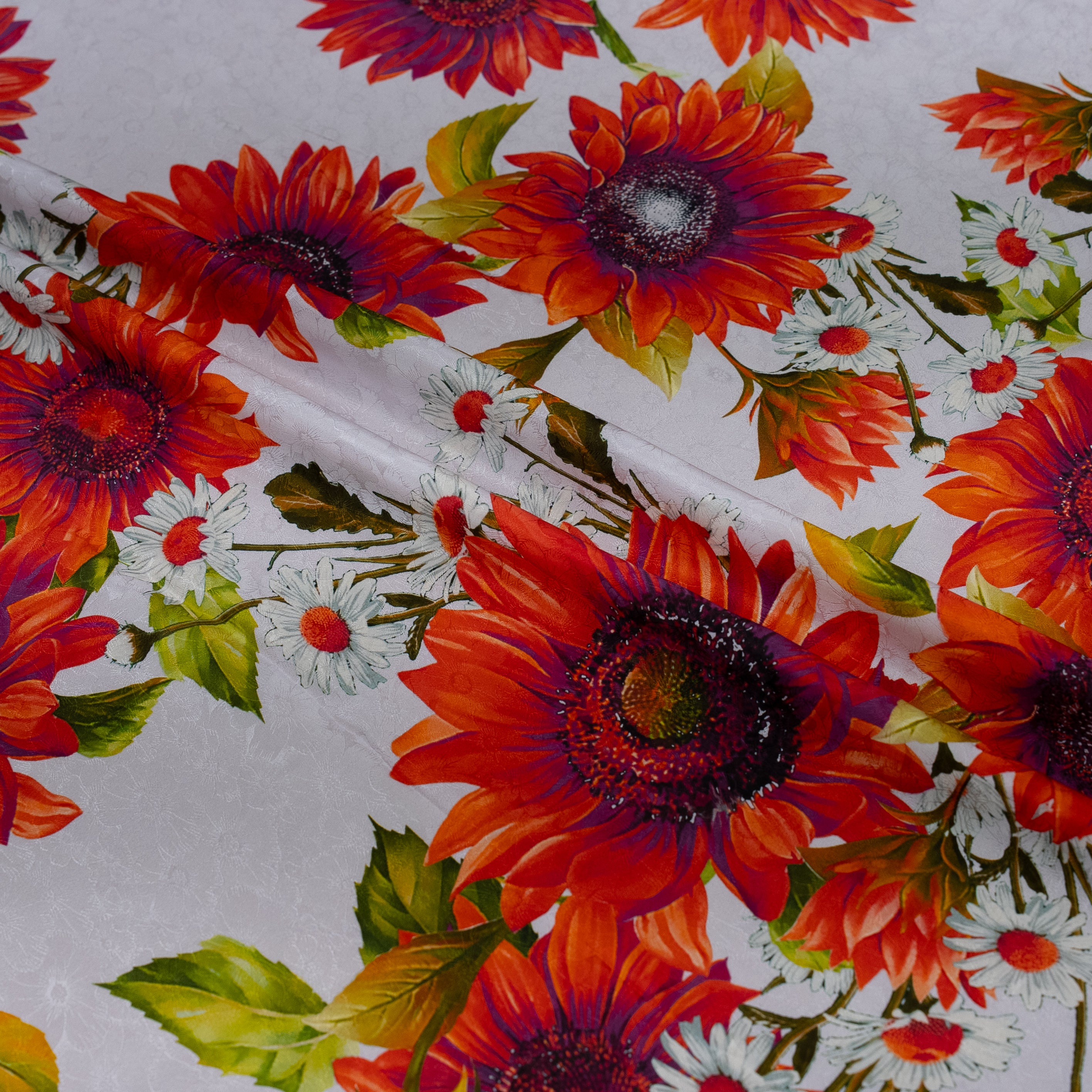 Floral fabric pattern with sunflowers
