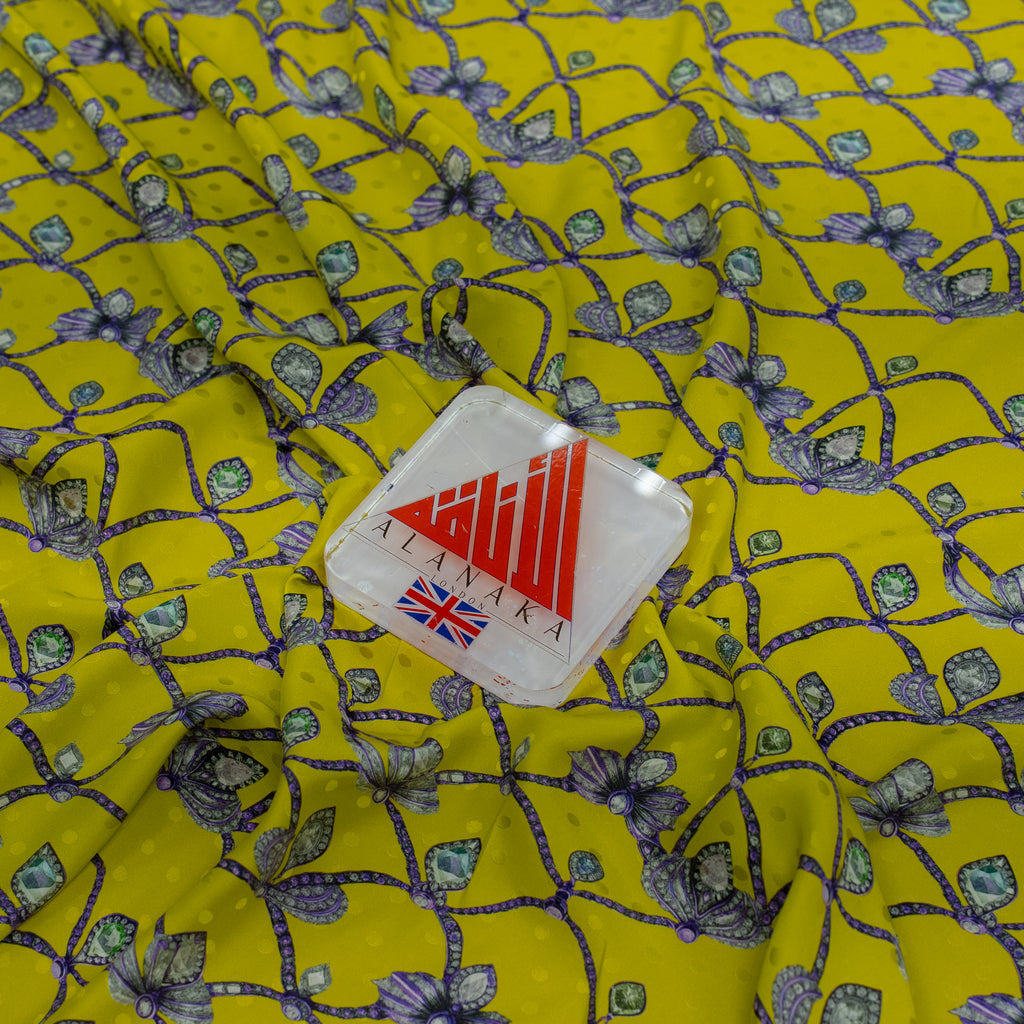 Silk Jacquard - Jewels - Crown pieces on Yellow