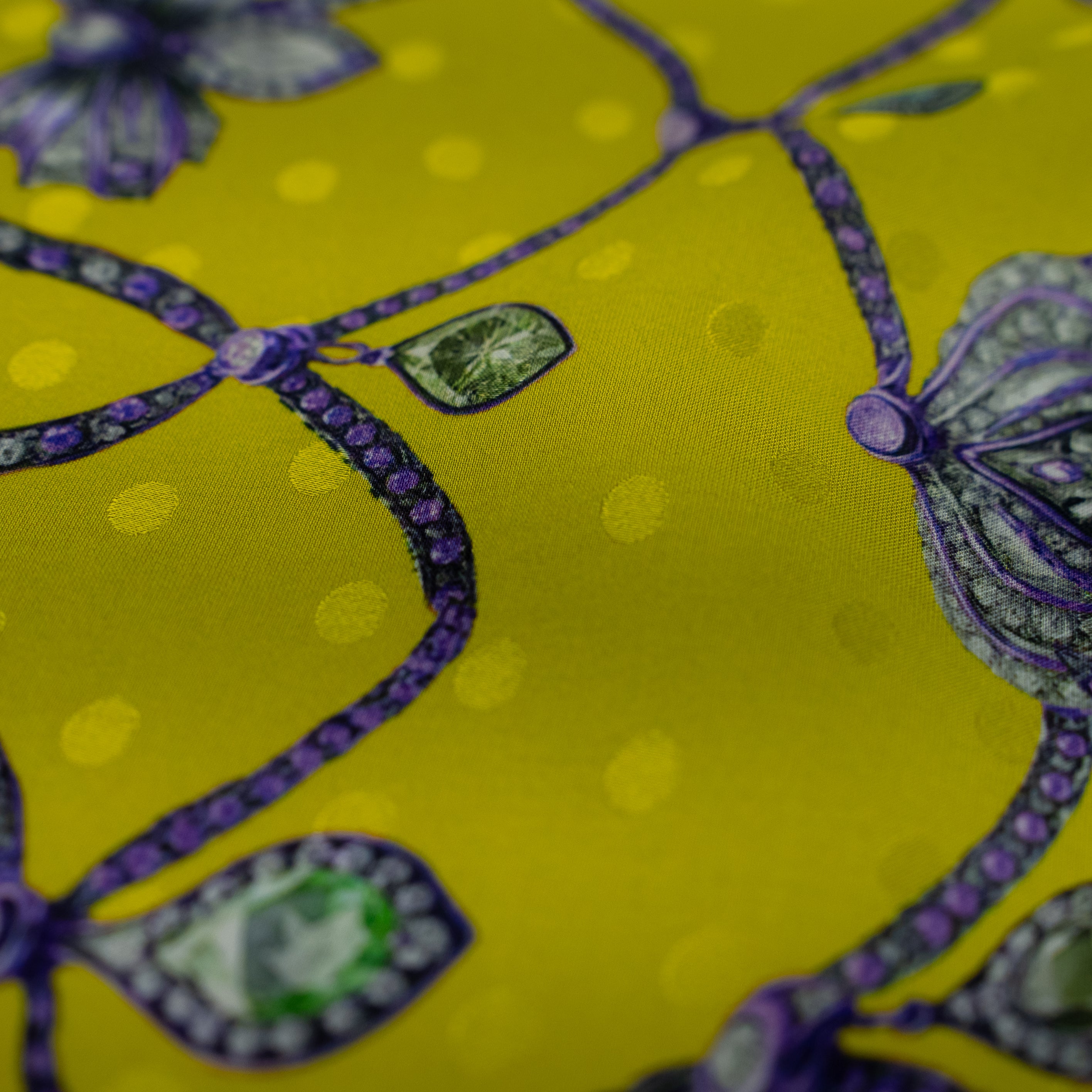 Silk Jacquard - Jewels - Crown pieces on Yellow