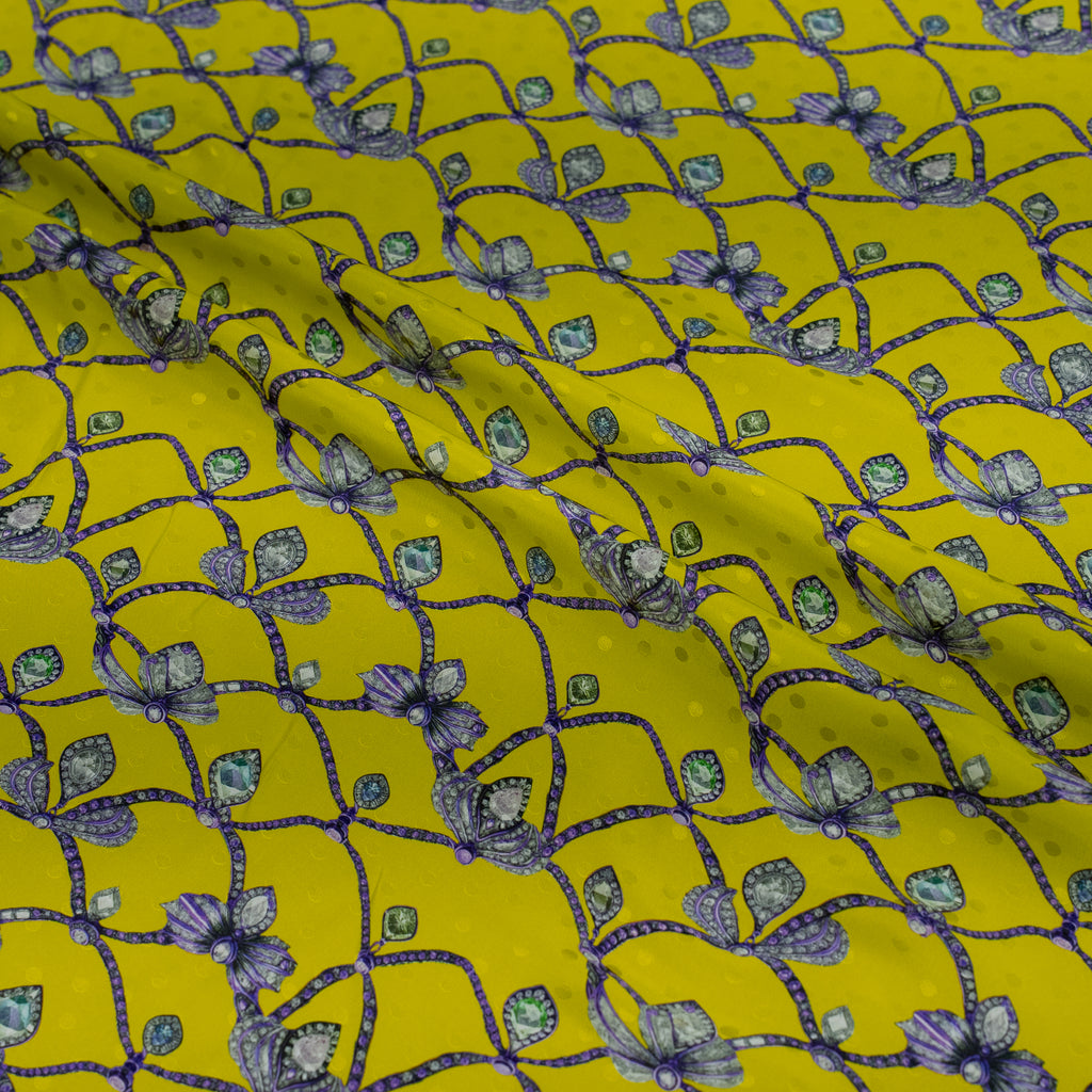 Silk Jacquard - Jewels - Crown pieces on Yellow