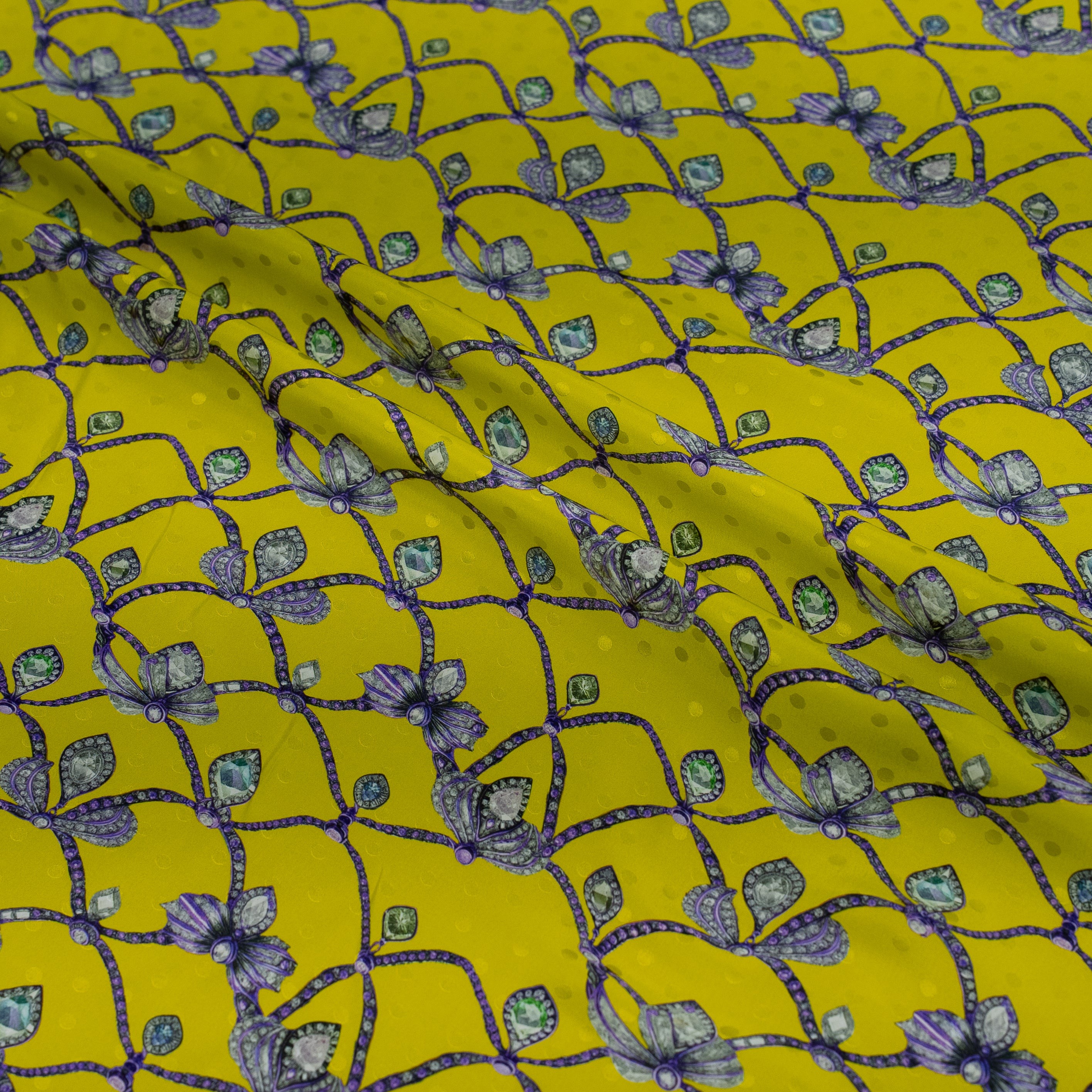 Silk Jacquard - Jewels - Crown pieces on Yellow