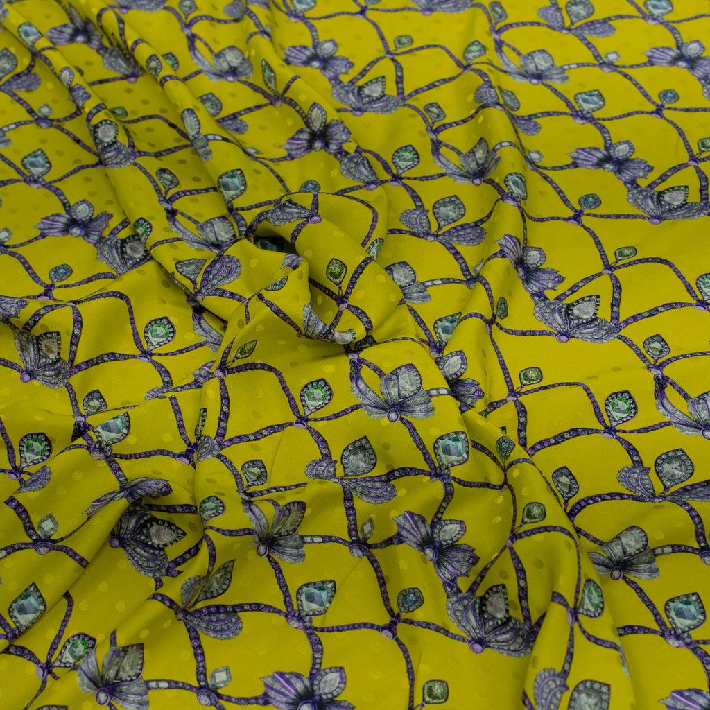 Silk Jacquard - Jewels - Crown pieces on Yellow
