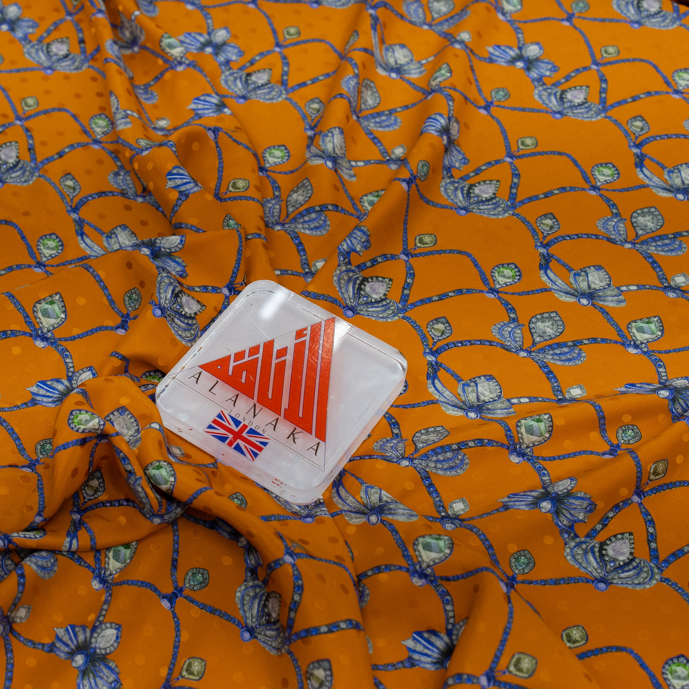 Silk Jacquard - Jewels - Crown pieces on Orange