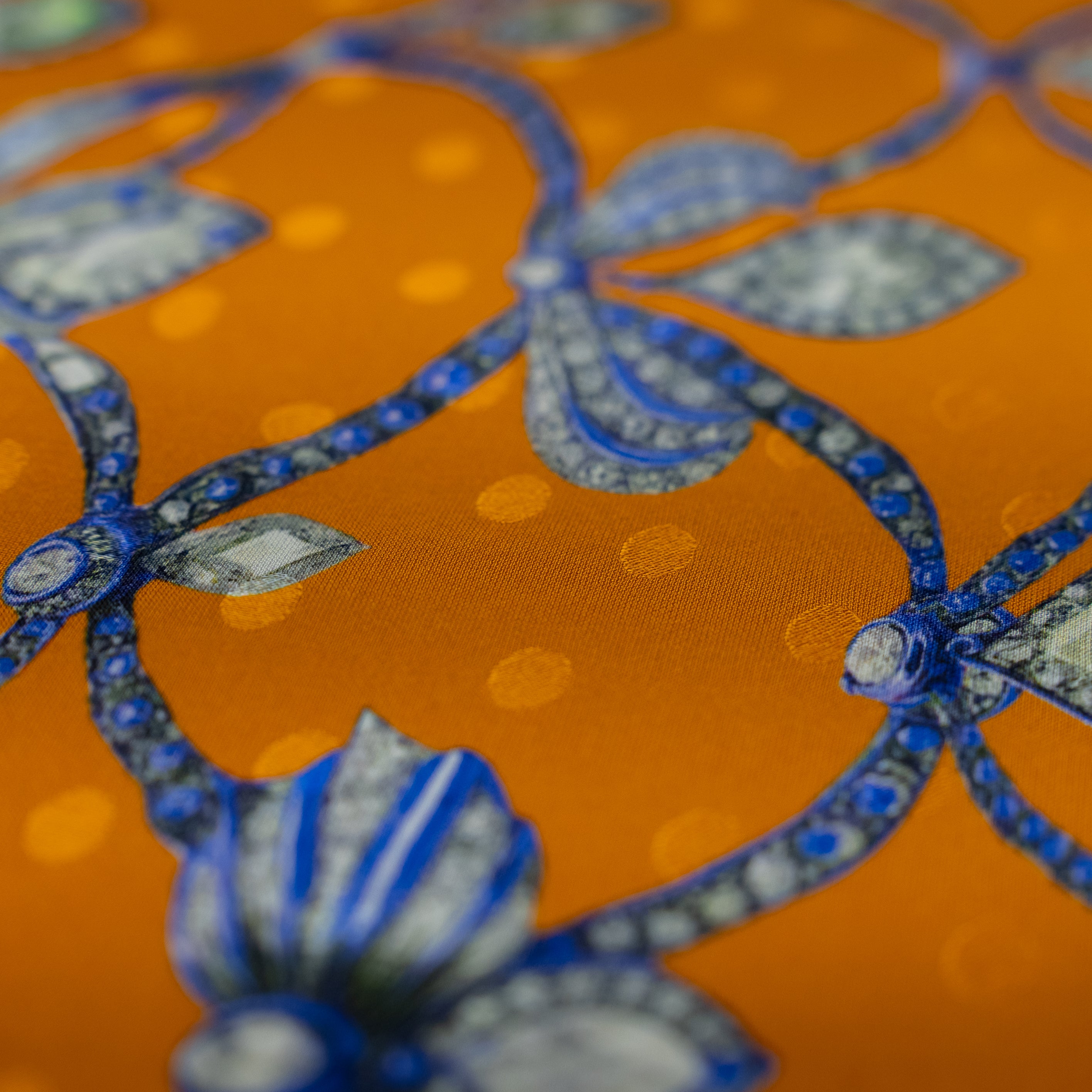 Silk Jacquard - Jewels - Crown pieces on Orange