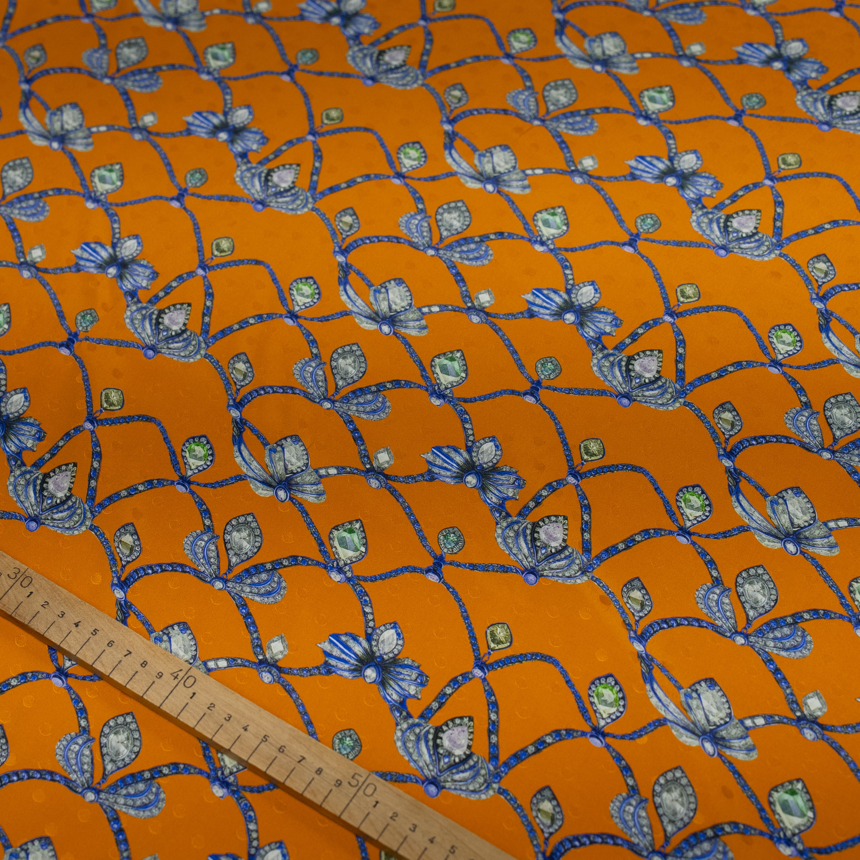 Silk Jacquard - Jewels - Crown pieces on Orange