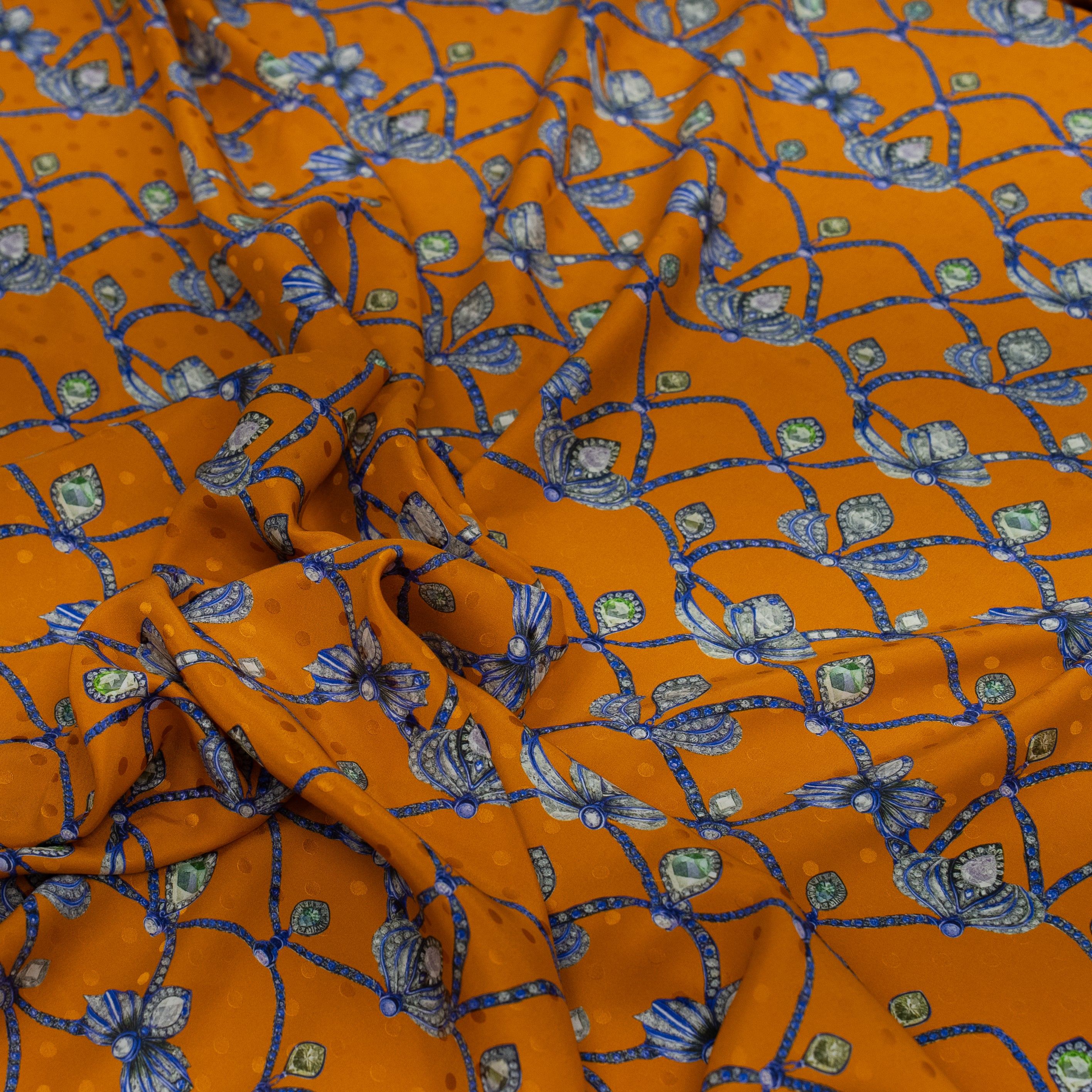 Silk Jacquard - Jewels - Crown pieces on Orange