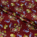 Floral design flowers on red silk jacquard material