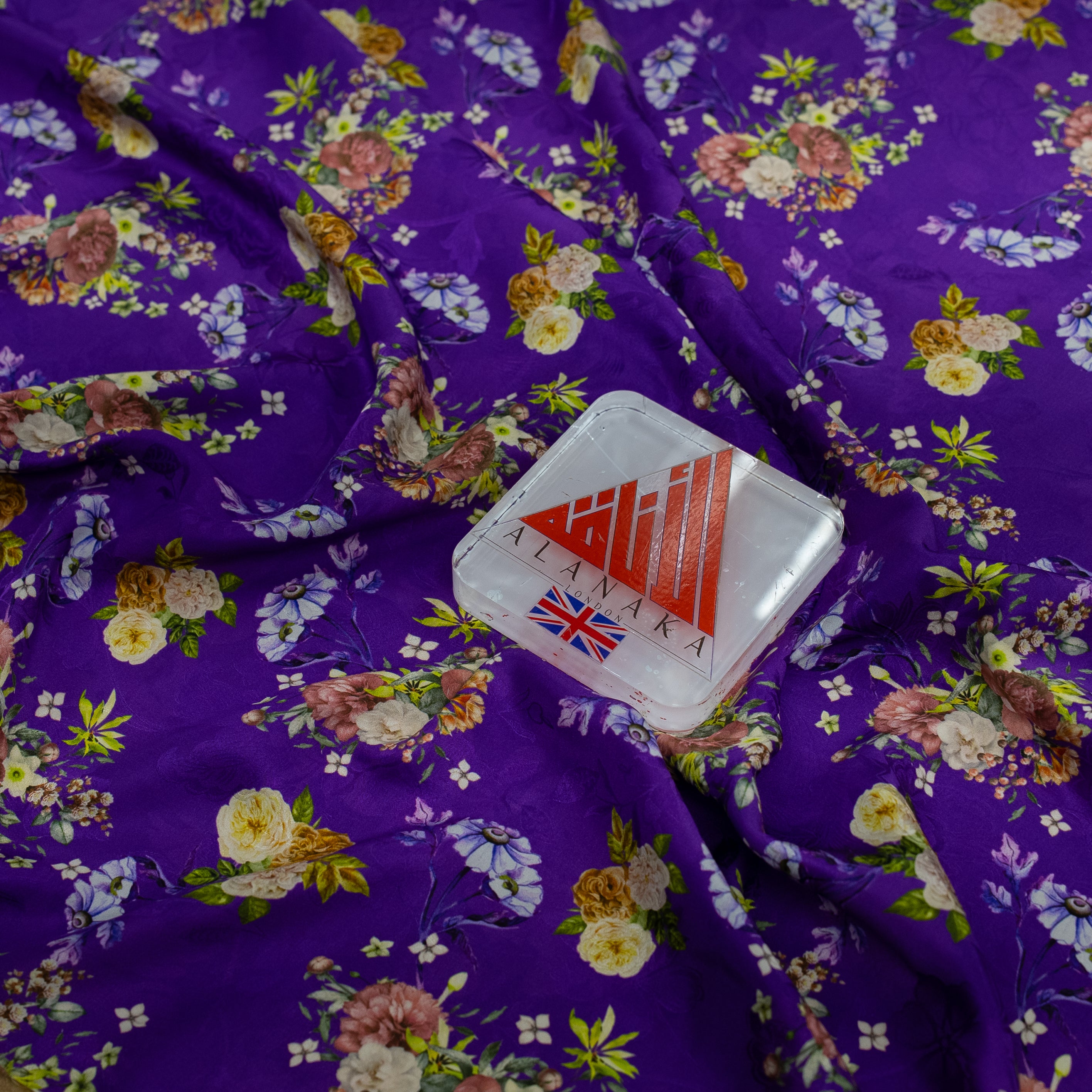 Silk Jacquard - Floral - Multicolour Flowers on Purple