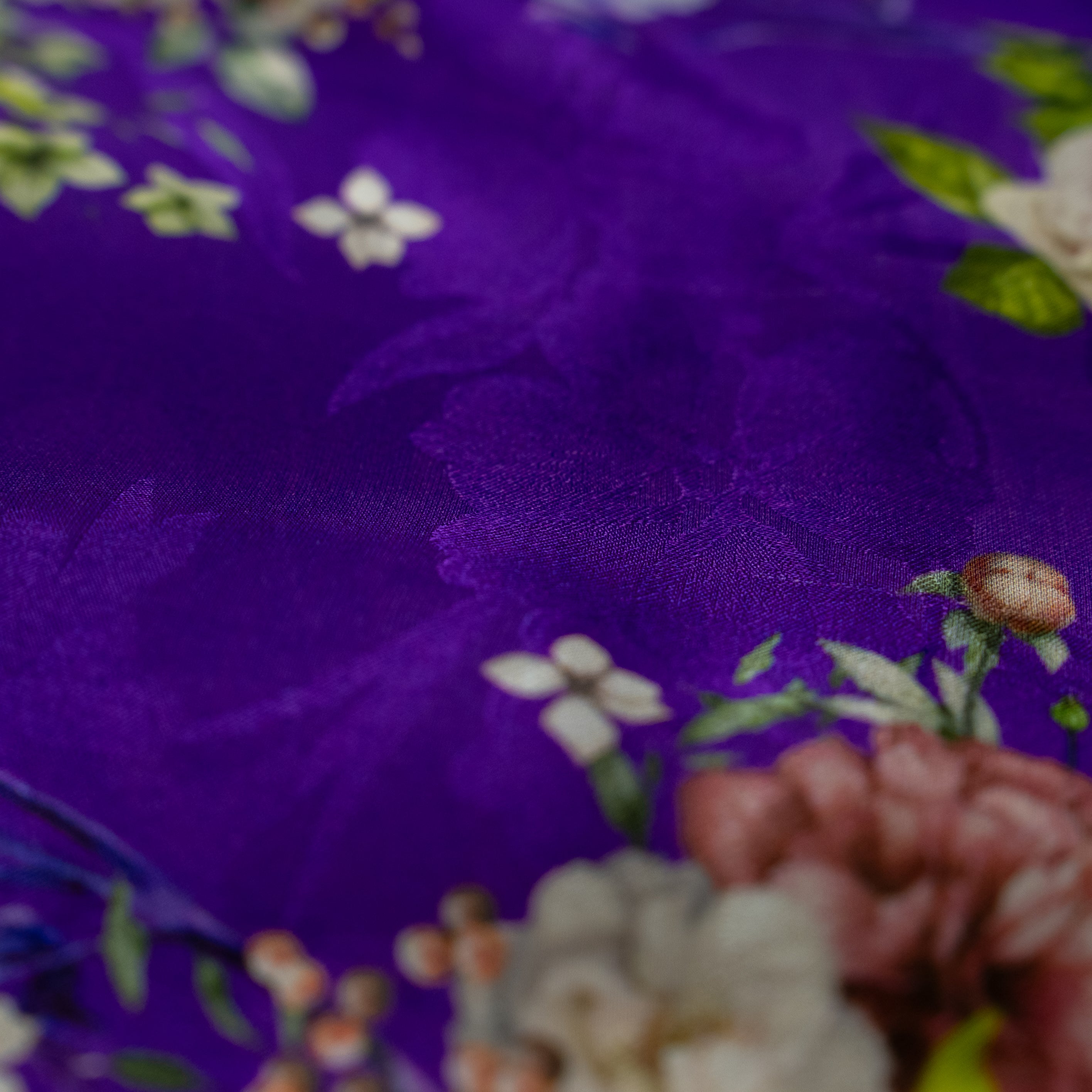 Silk Jacquard - Floral - Multicolour Flowers on Purple