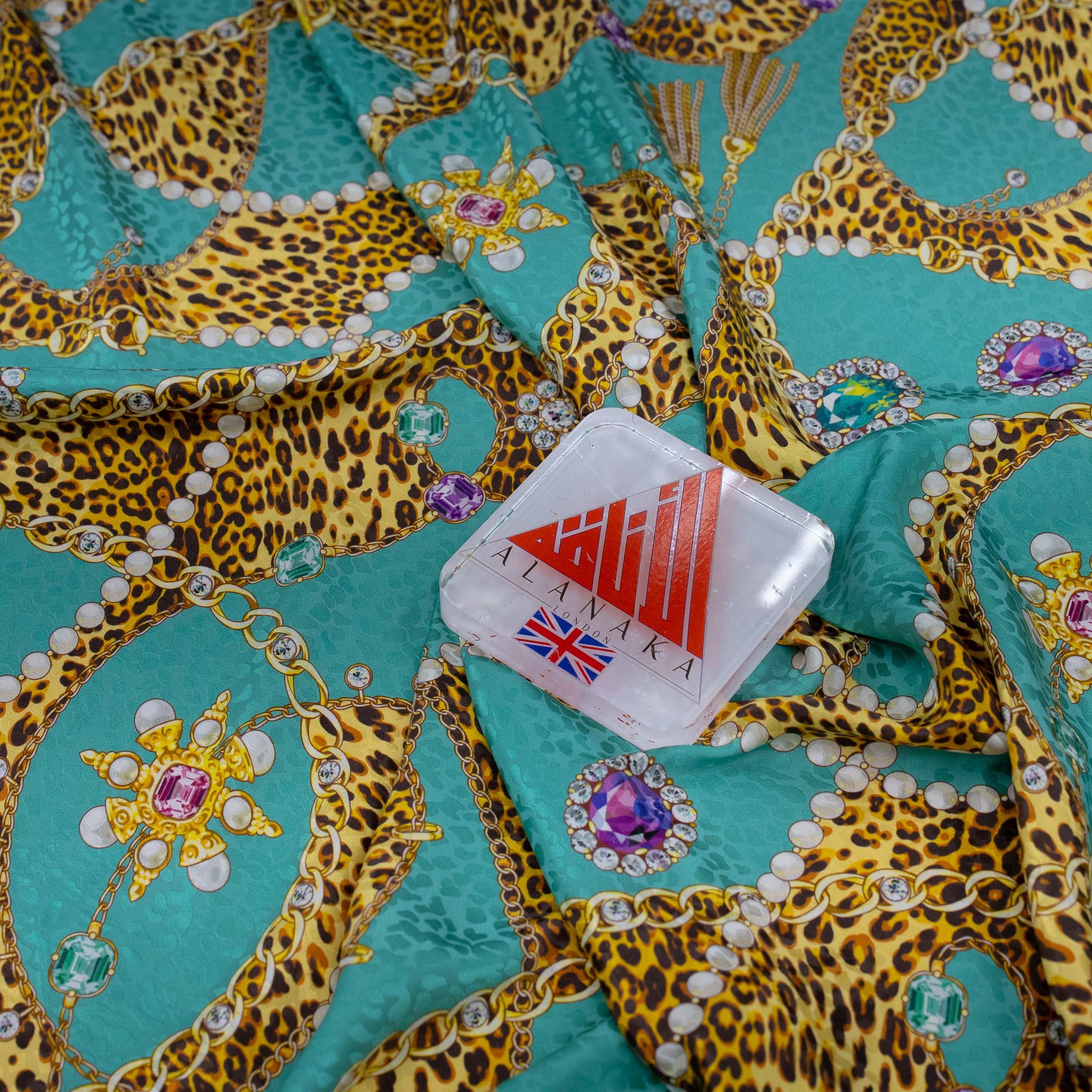 Silk Jacquard - Jewels - Bracelets on Leopard Print & Turquoise