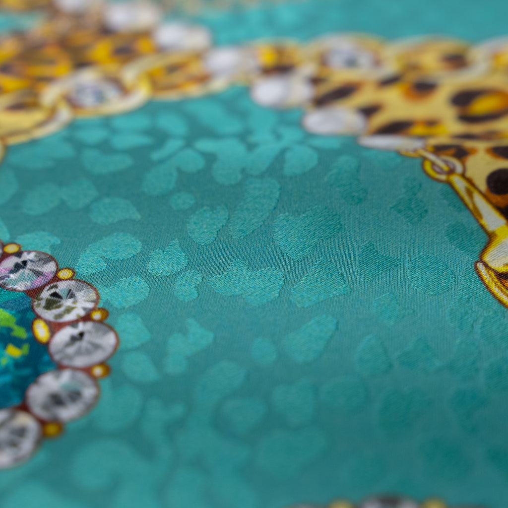Silk Jacquard - Jewels - Bracelets on Leopard Print & Turquoise