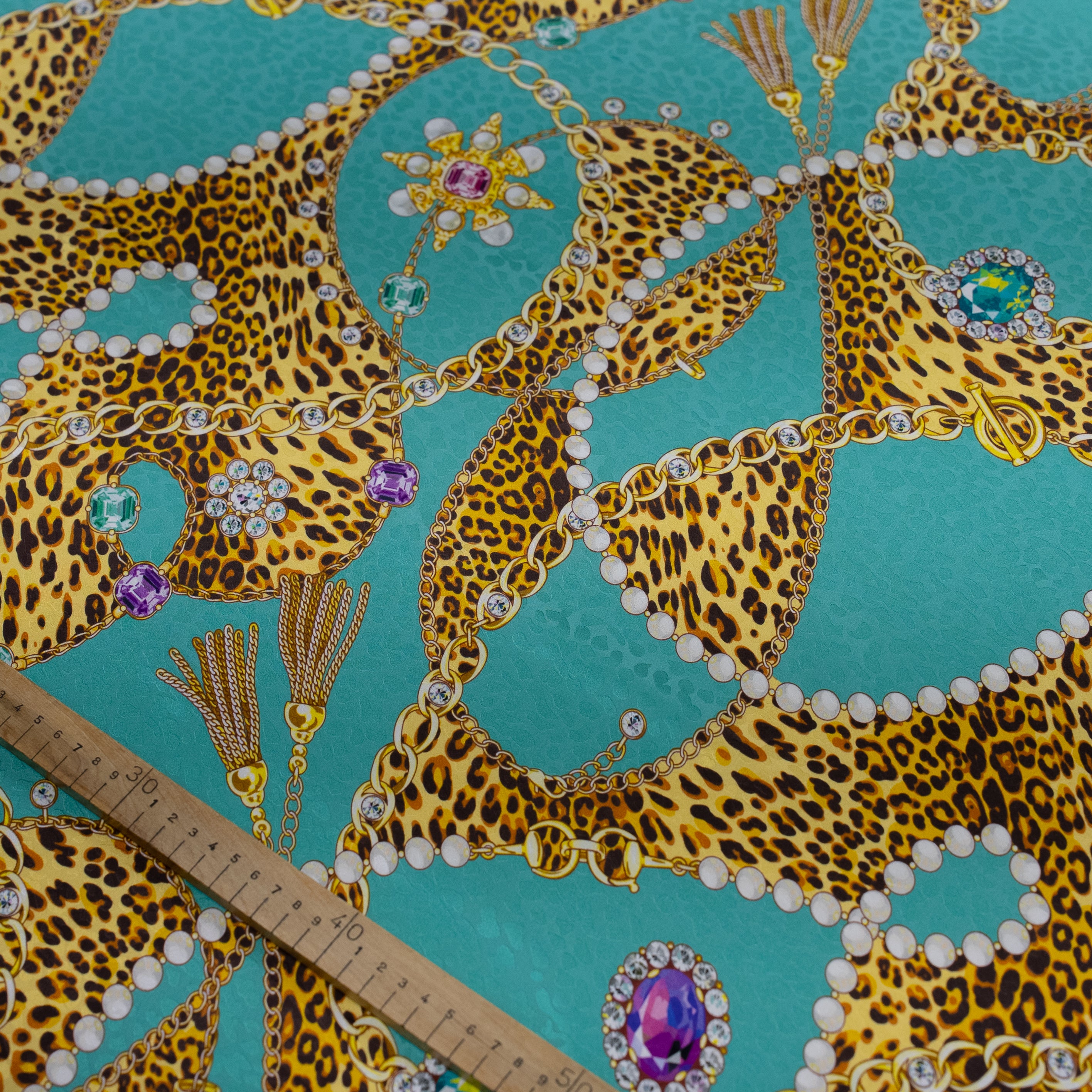 Silk Jacquard - Jewels - Bracelets on Leopard Print & Turquoise