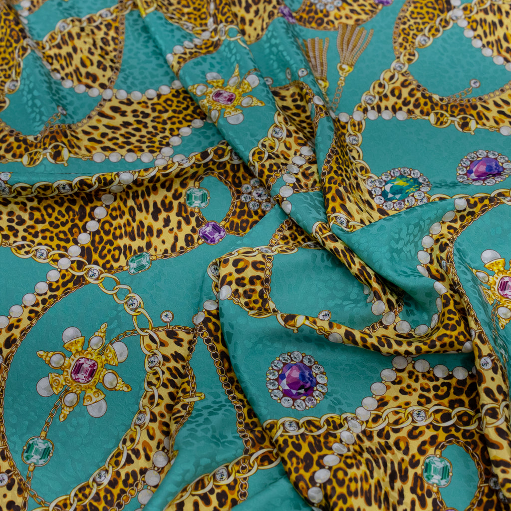 Silk Jacquard - Jewels - Bracelets on Leopard Print & Turquoise