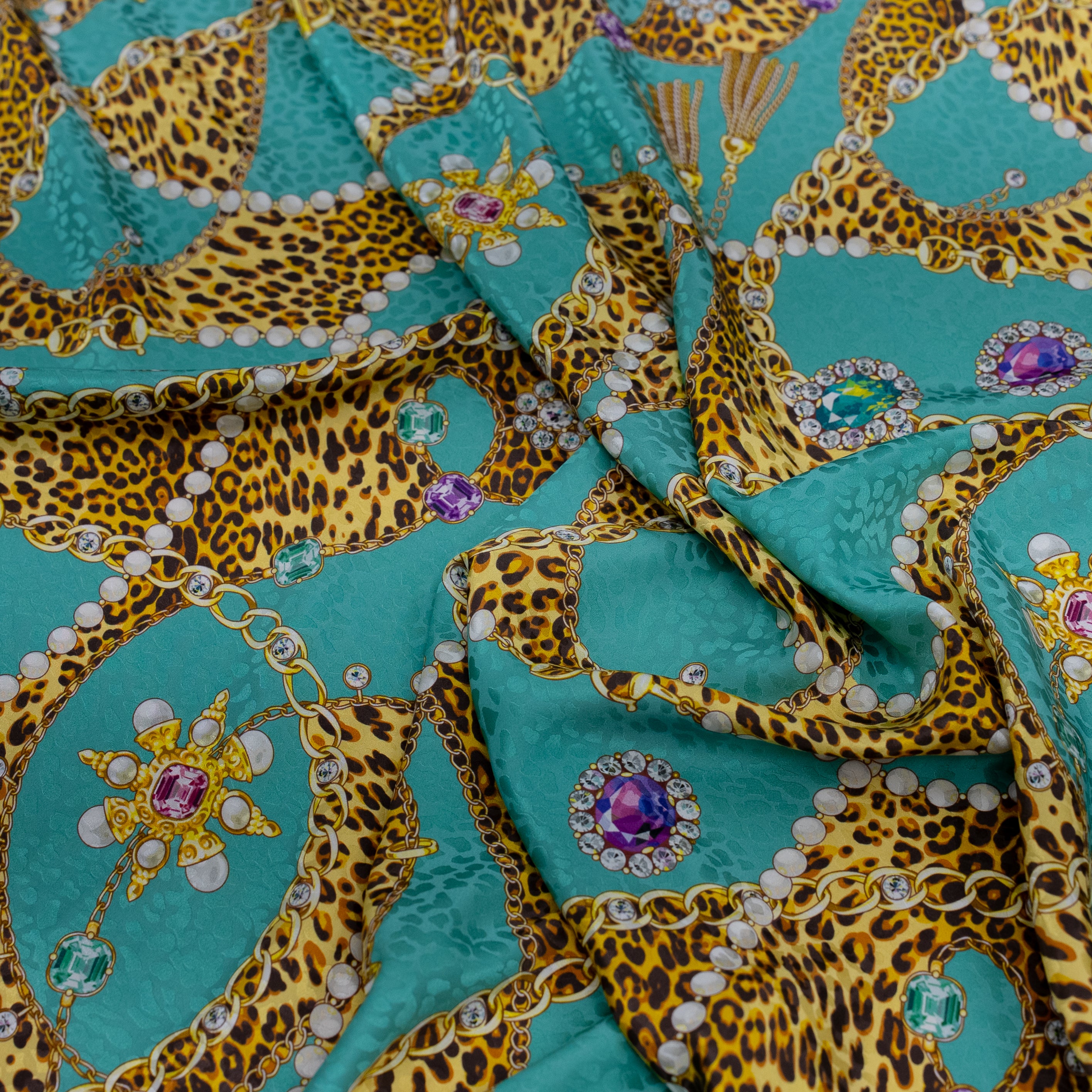 Silk Jacquard - Jewels - Bracelets on Leopard Print & Turquoise