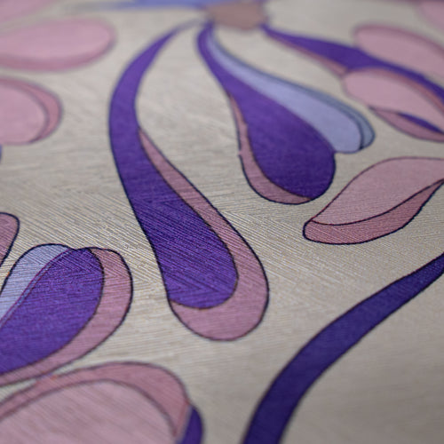Silk Jacquard - Floral - Pink/Purple/Blue Graphic Daisy Wheels on Pink