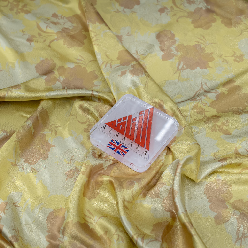 Silk Jacquard - Floral - Yellow with Gold Foil Finish