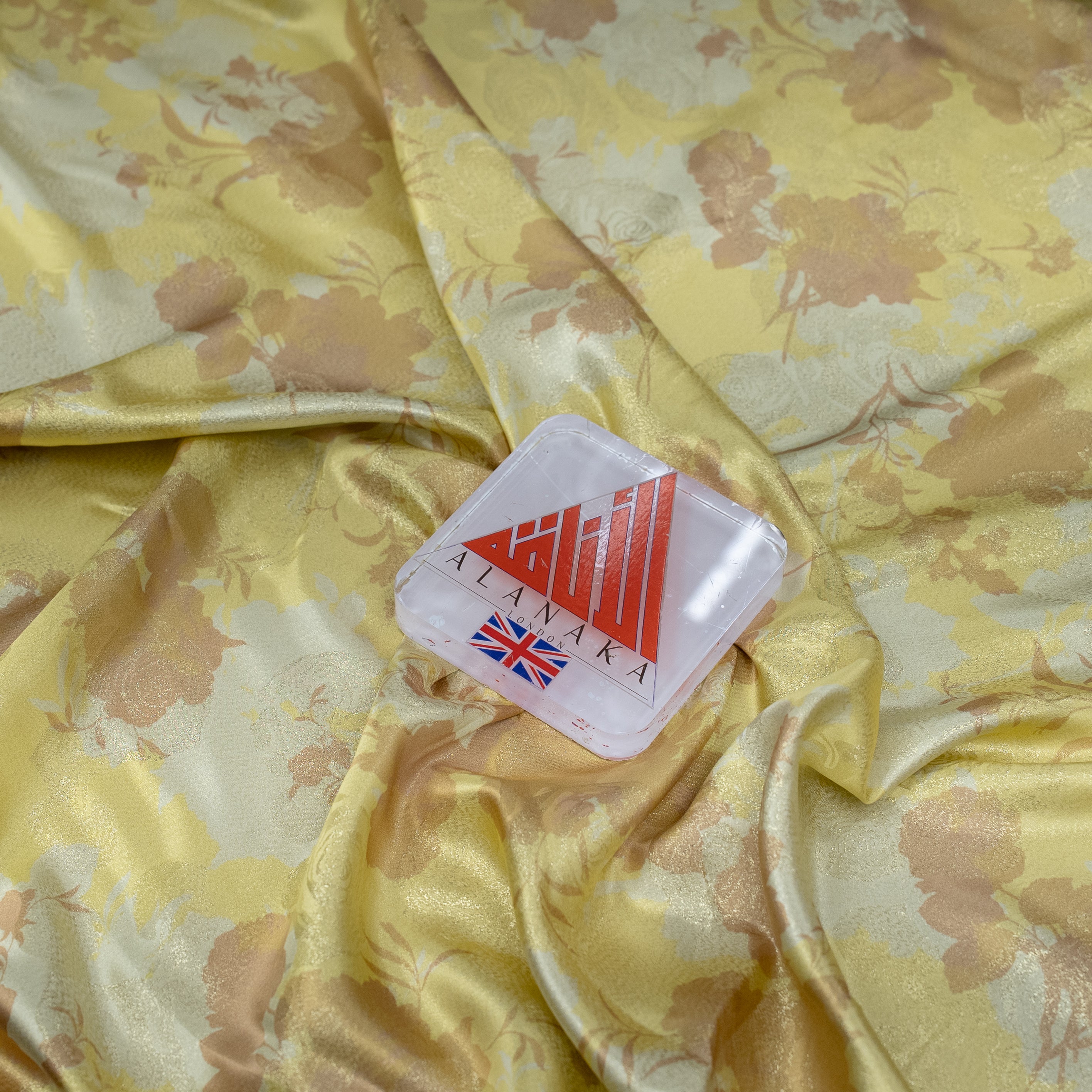 Silk Jacquard - Floral - Yellow with Gold Foil Finish