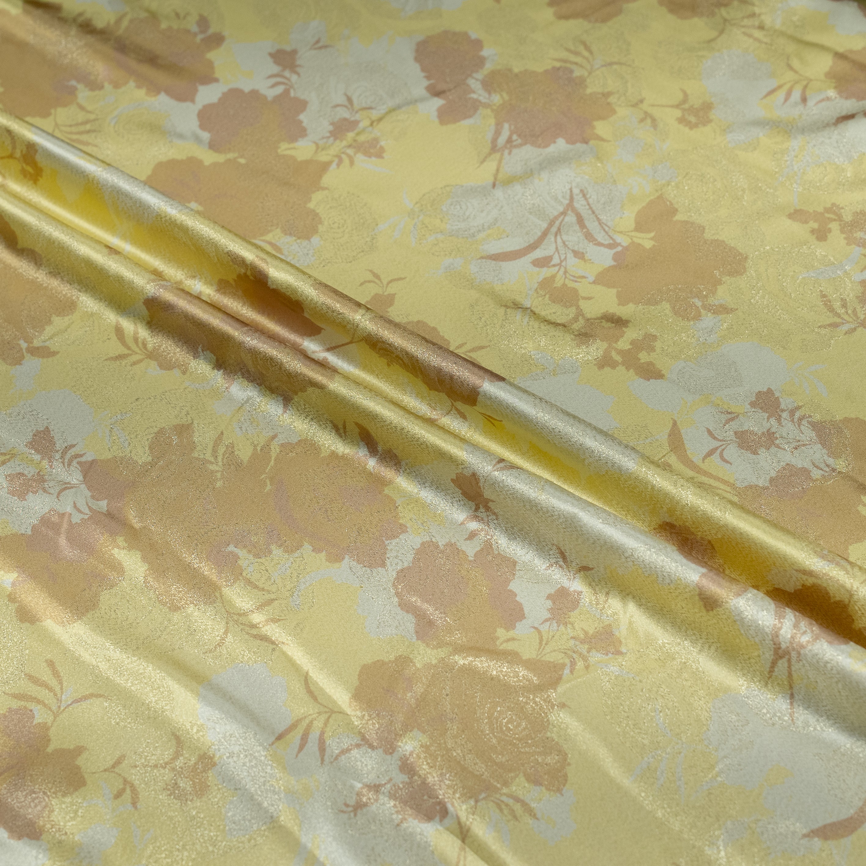 Silk Jacquard - Floral - Yellow with Gold Foil Finish