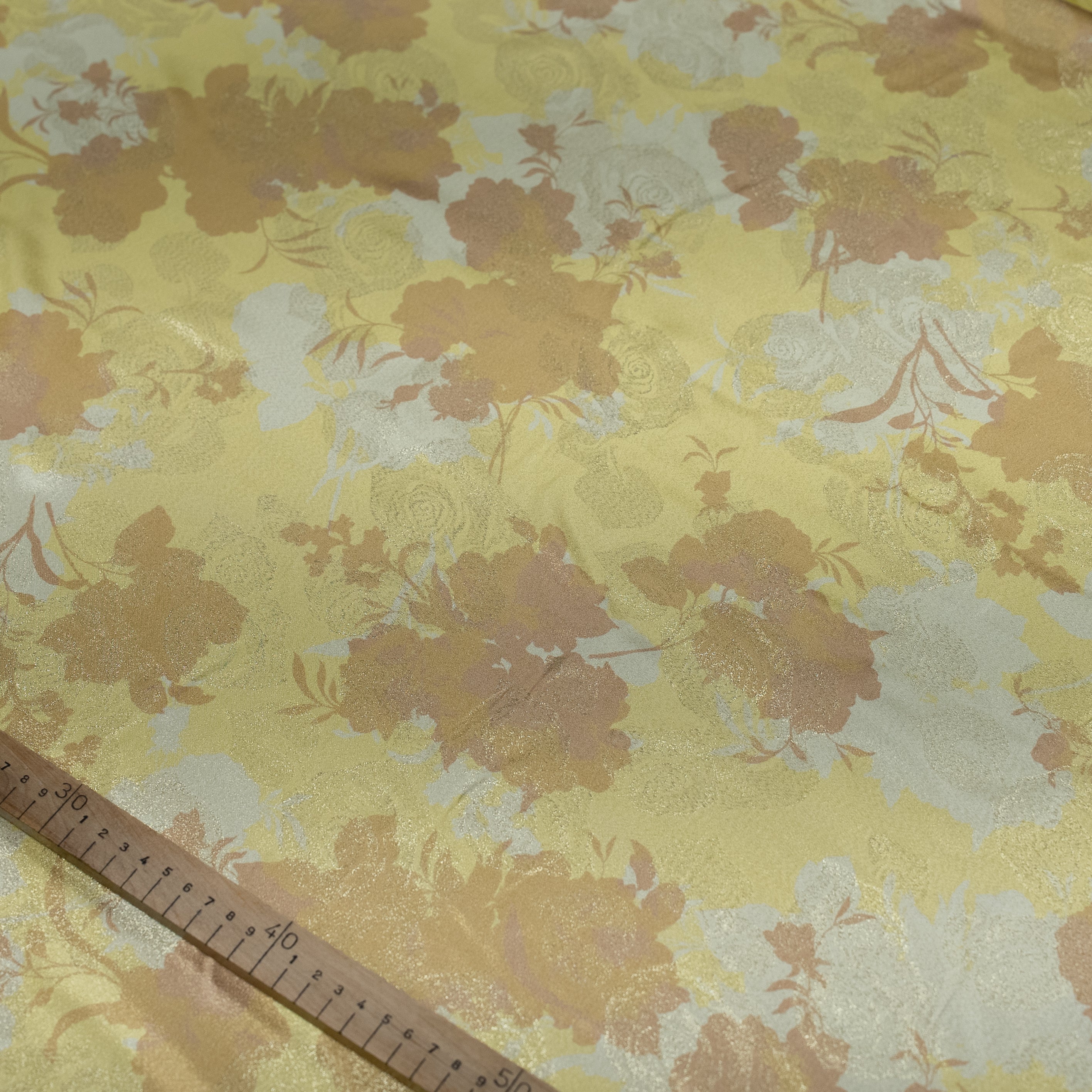 Silk Jacquard - Floral - Yellow with Gold Foil Finish