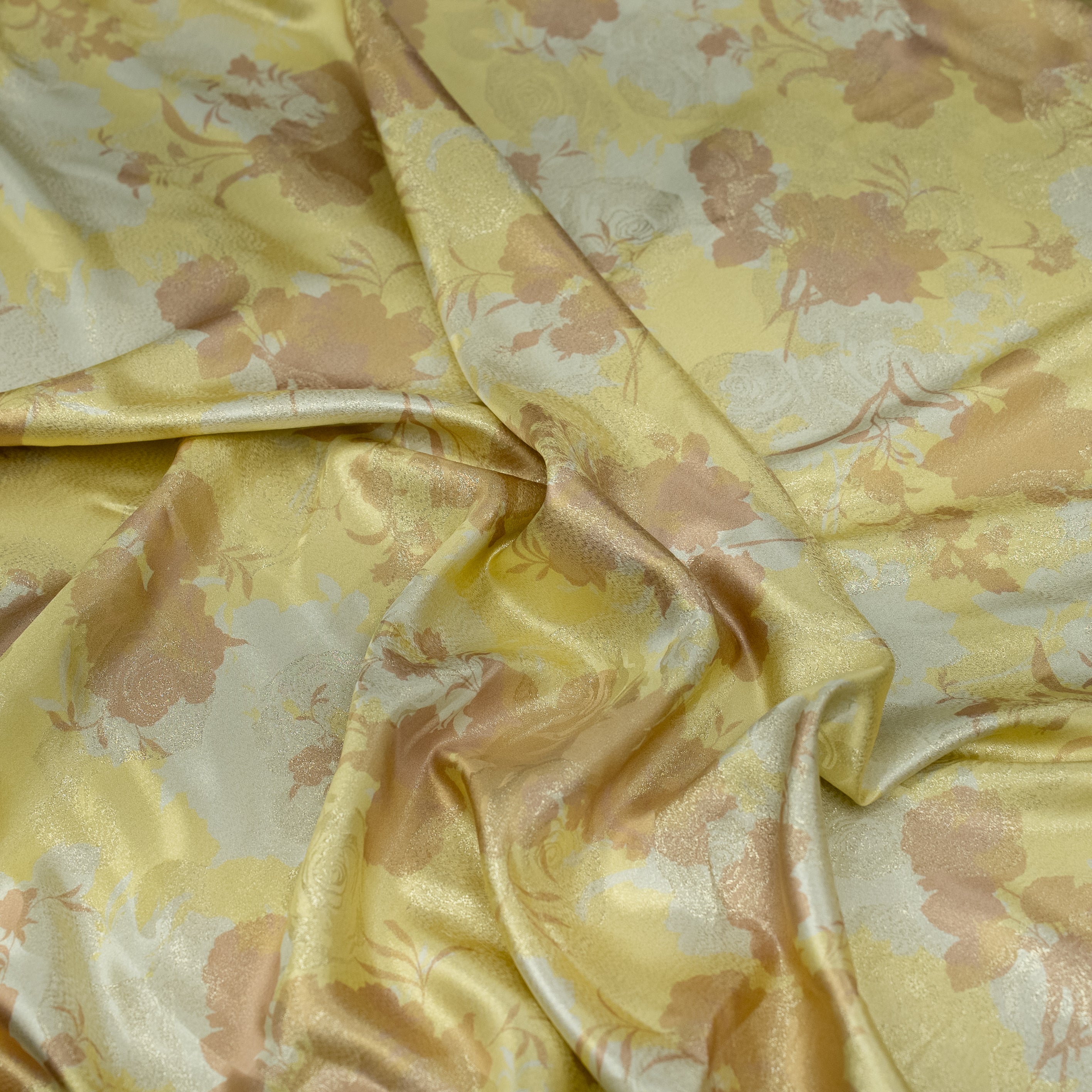 Silk Jacquard - Floral - Yellow with Gold Foil Finish