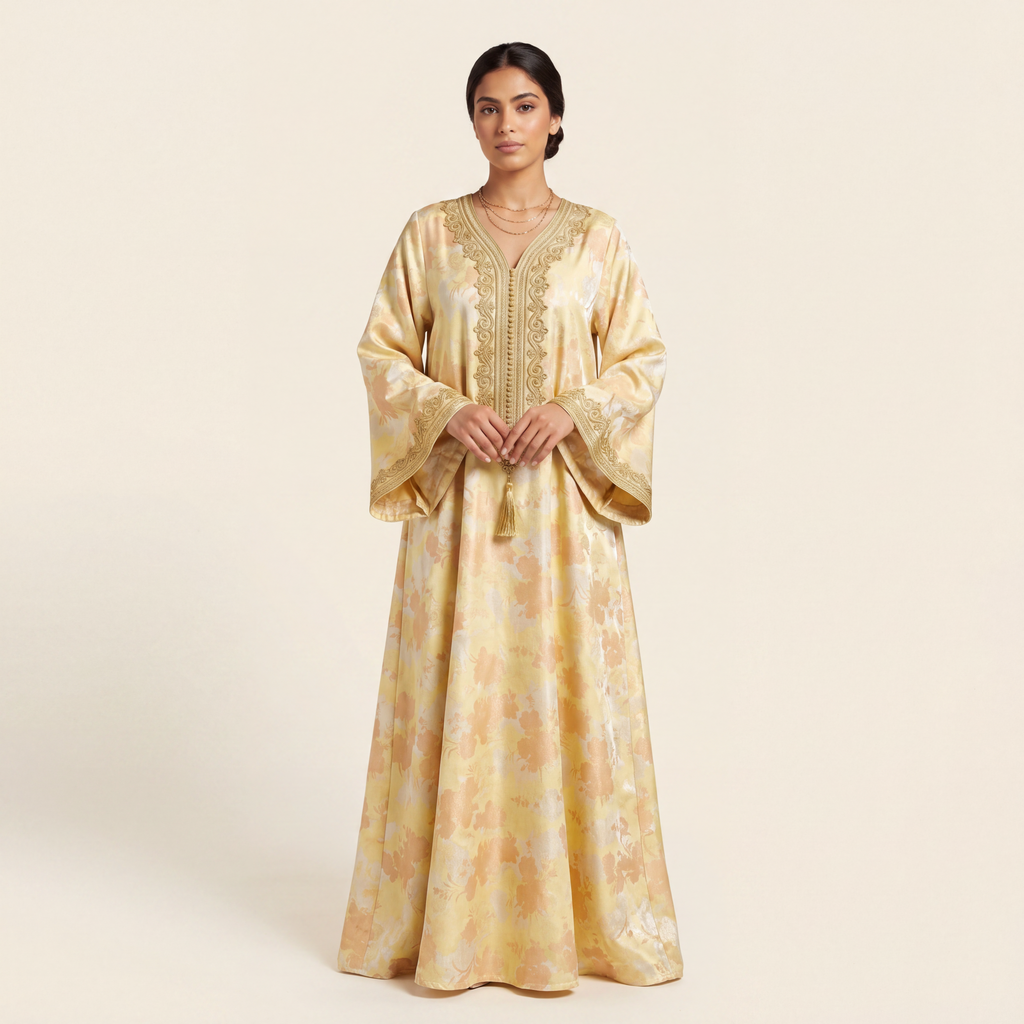 Silk Jacquard - Floral - Yellow with Gold Foil Finish