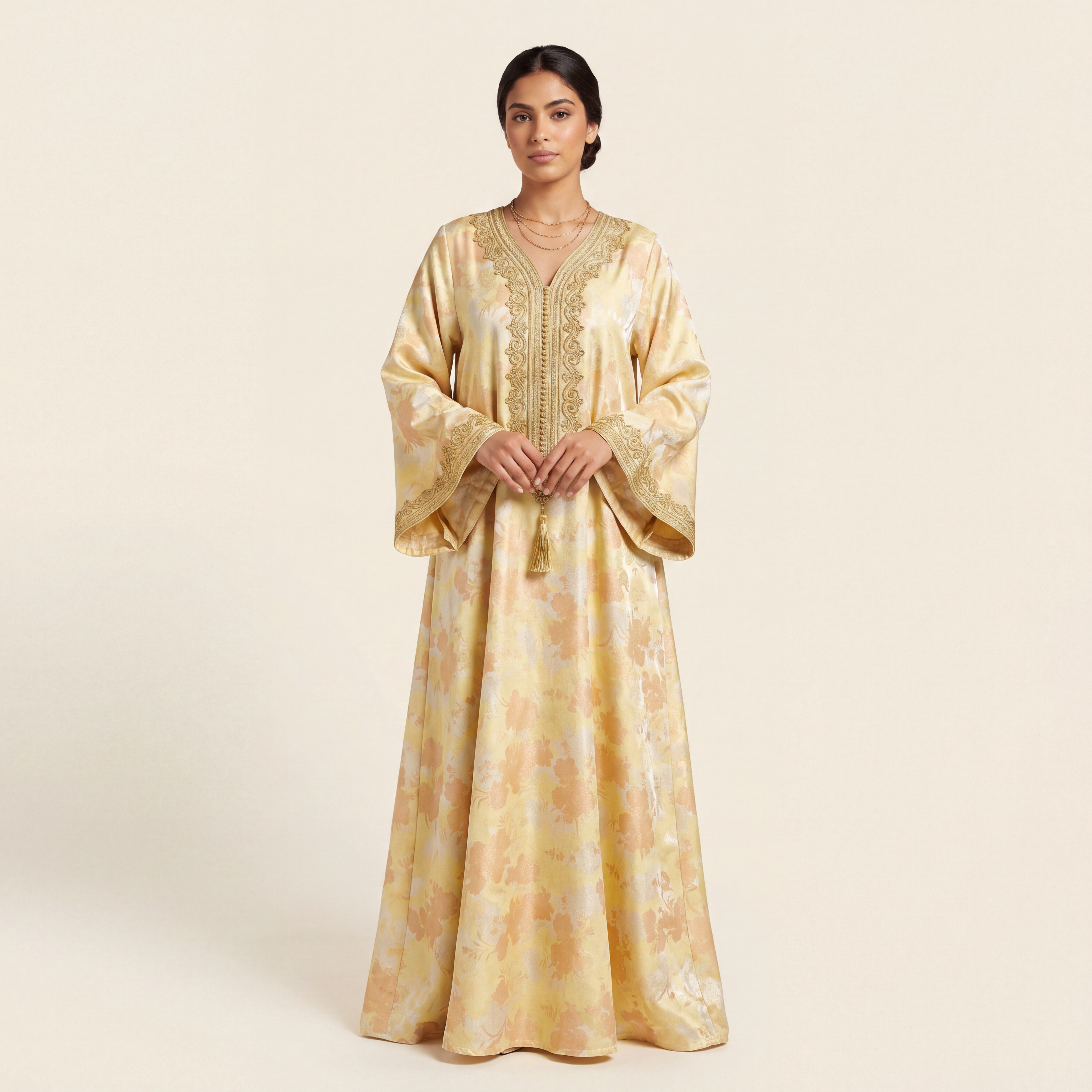 Silk Jacquard - Floral - Yellow with Gold Foil Finish