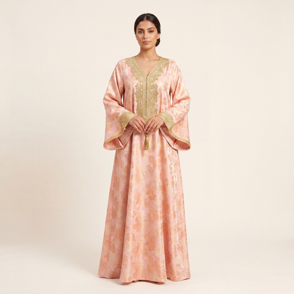 Silk Jacquard - Floral - Pink with Gold Foil Finish