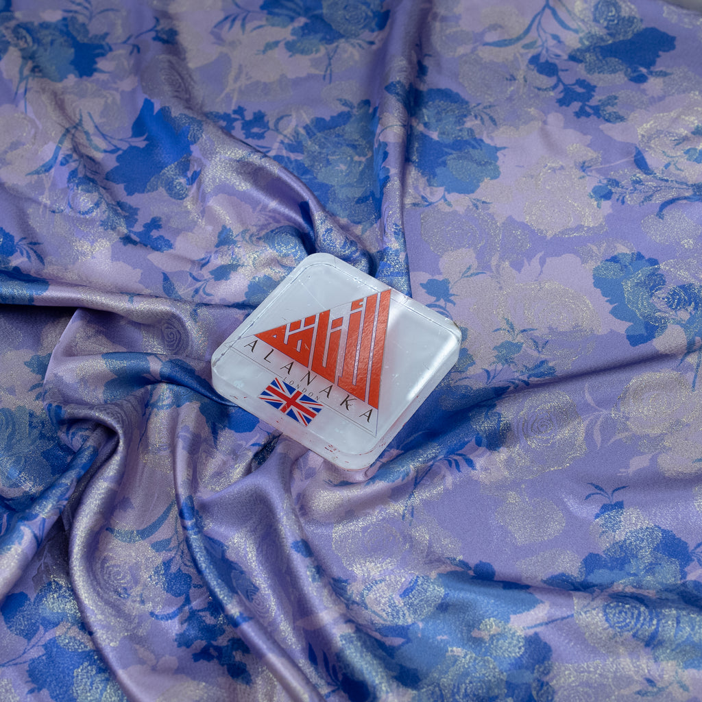 Silk Jacquard - Floral - Blue with Gold Foil Finish