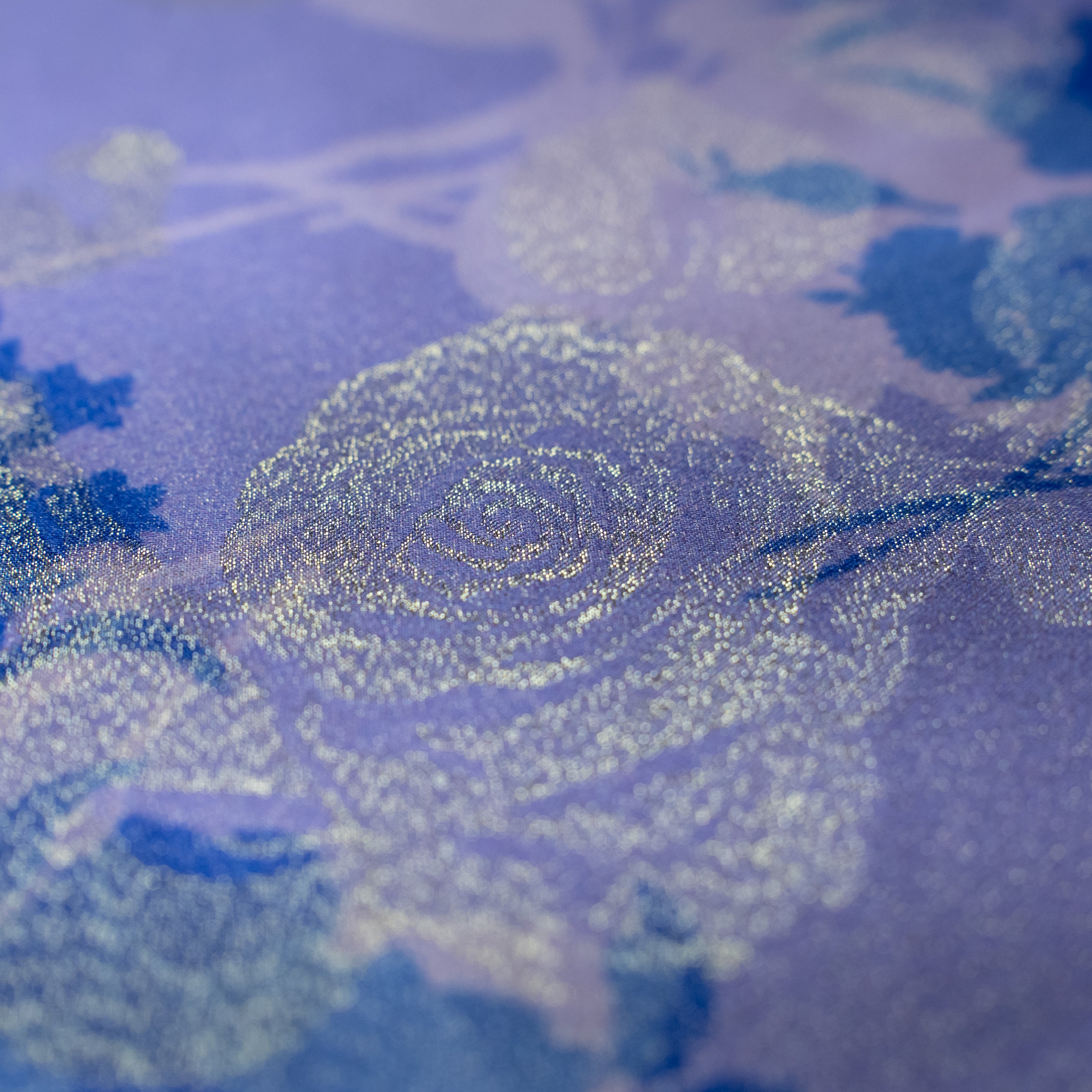 Silk Jacquard - Floral - Blue with Gold Foil Finish