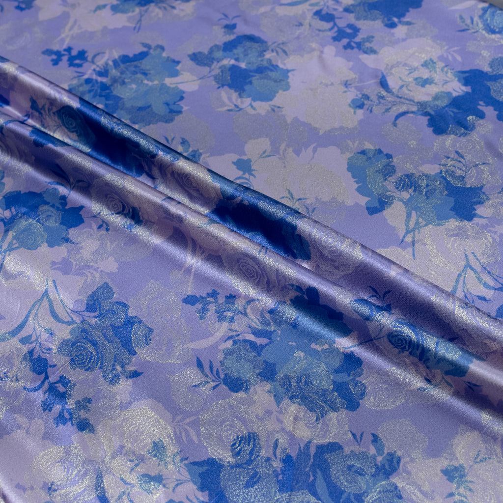 Silk Jacquard - Floral - Blue with Gold Foil Finish