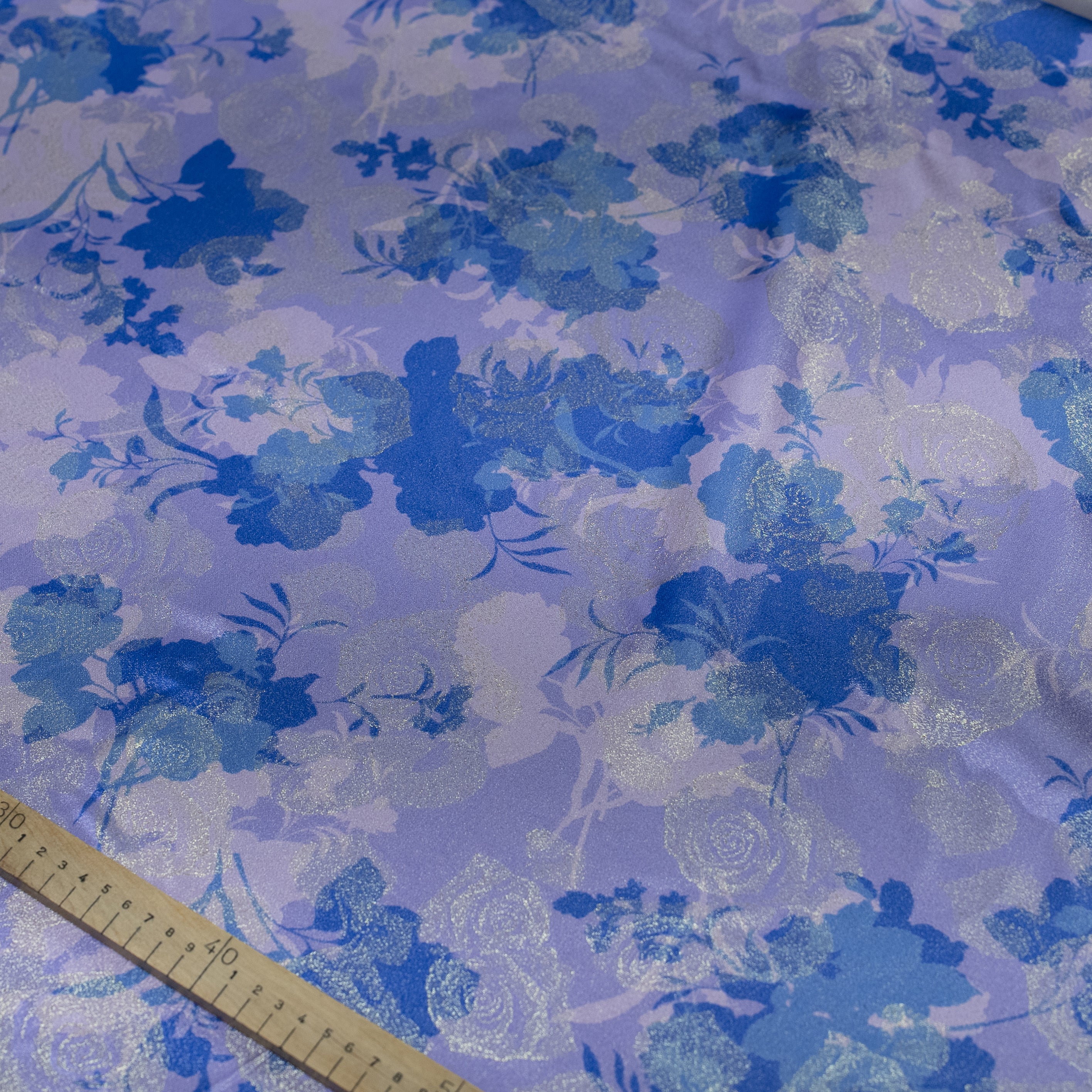 Silk Jacquard - Floral - Blue with Gold Foil Finish