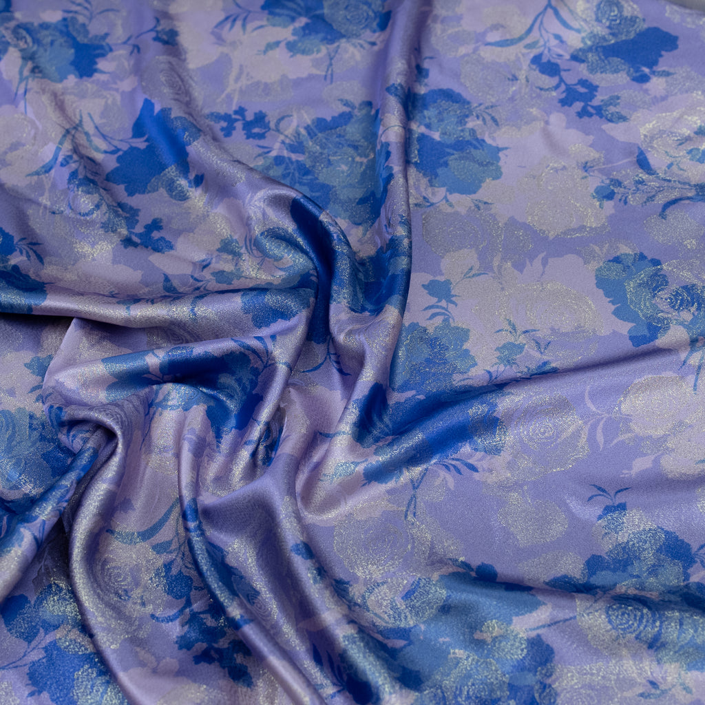 Silk Jacquard - Floral - Blue with Gold Foil Finish