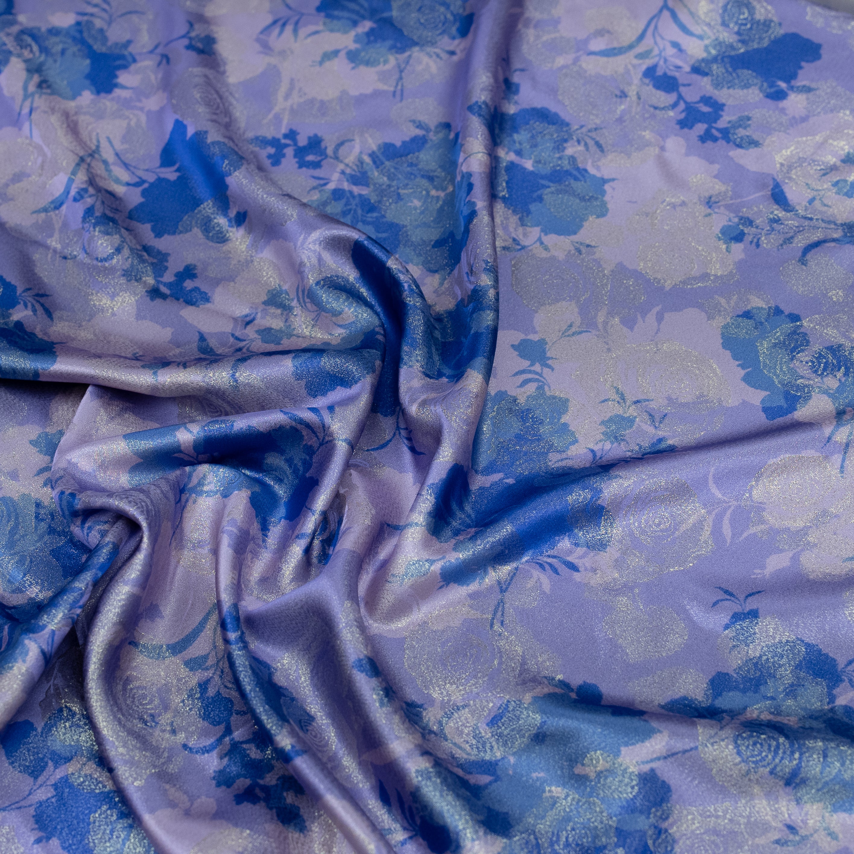 Silk Jacquard - Floral - Blue with Gold Foil Finish