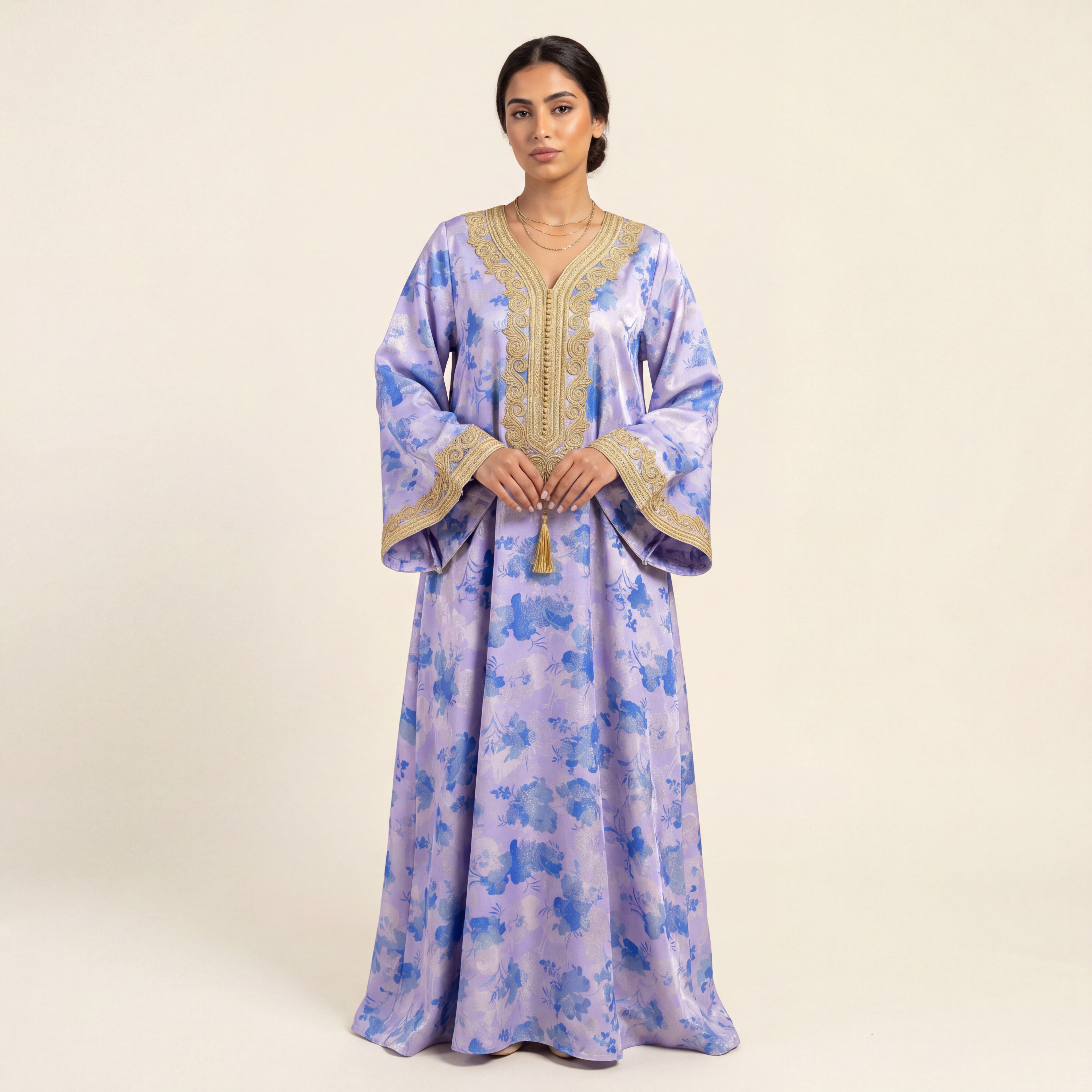 Silk Jacquard - Floral - Blue with Gold Foil Finish