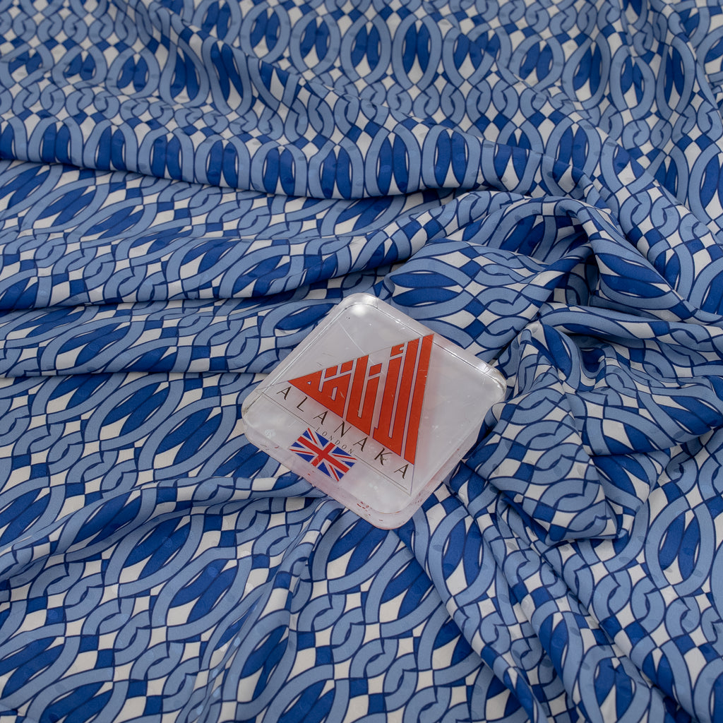 Silk Jacquard - Geometric - Blue & White