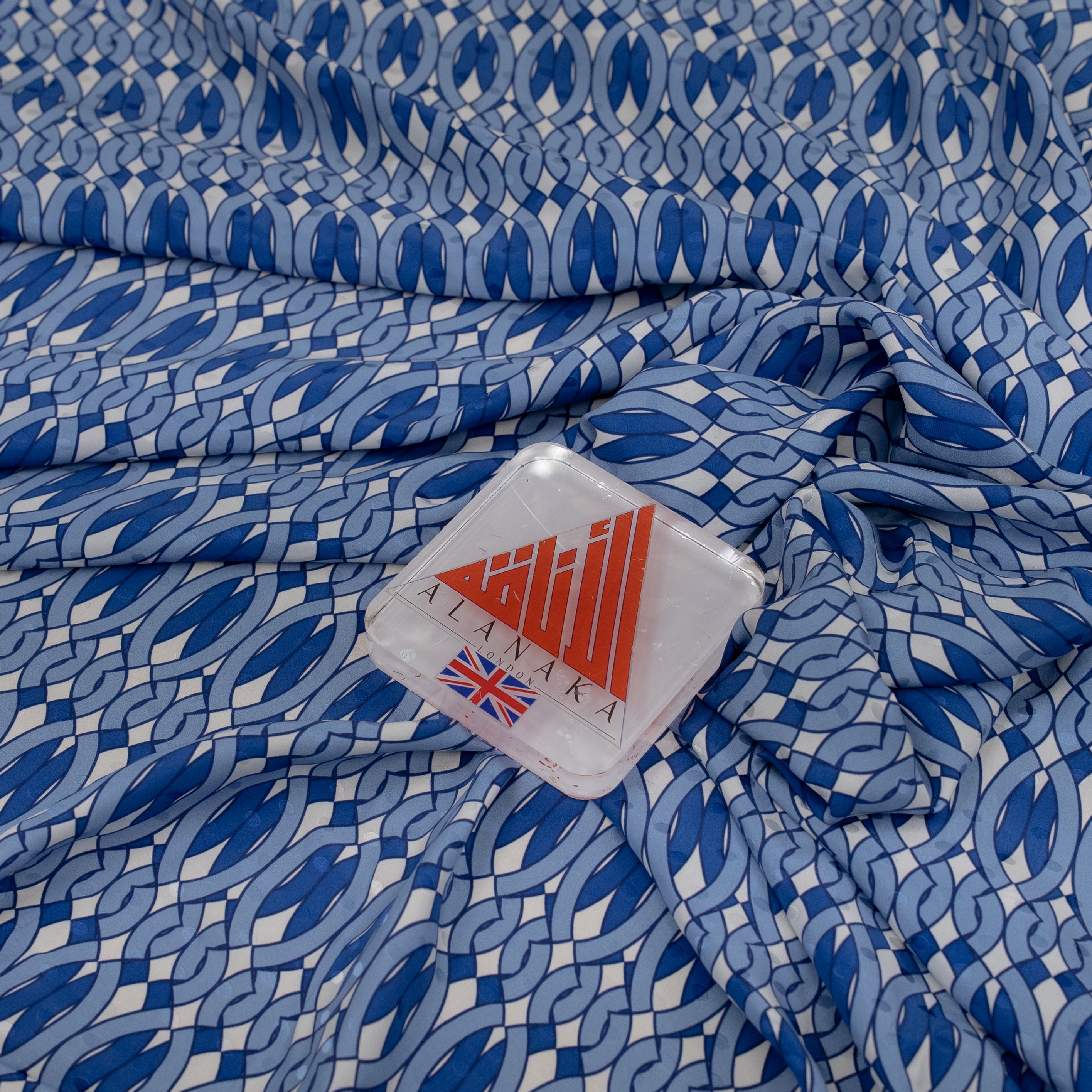 Silk Jacquard - Geometric - Blue & White