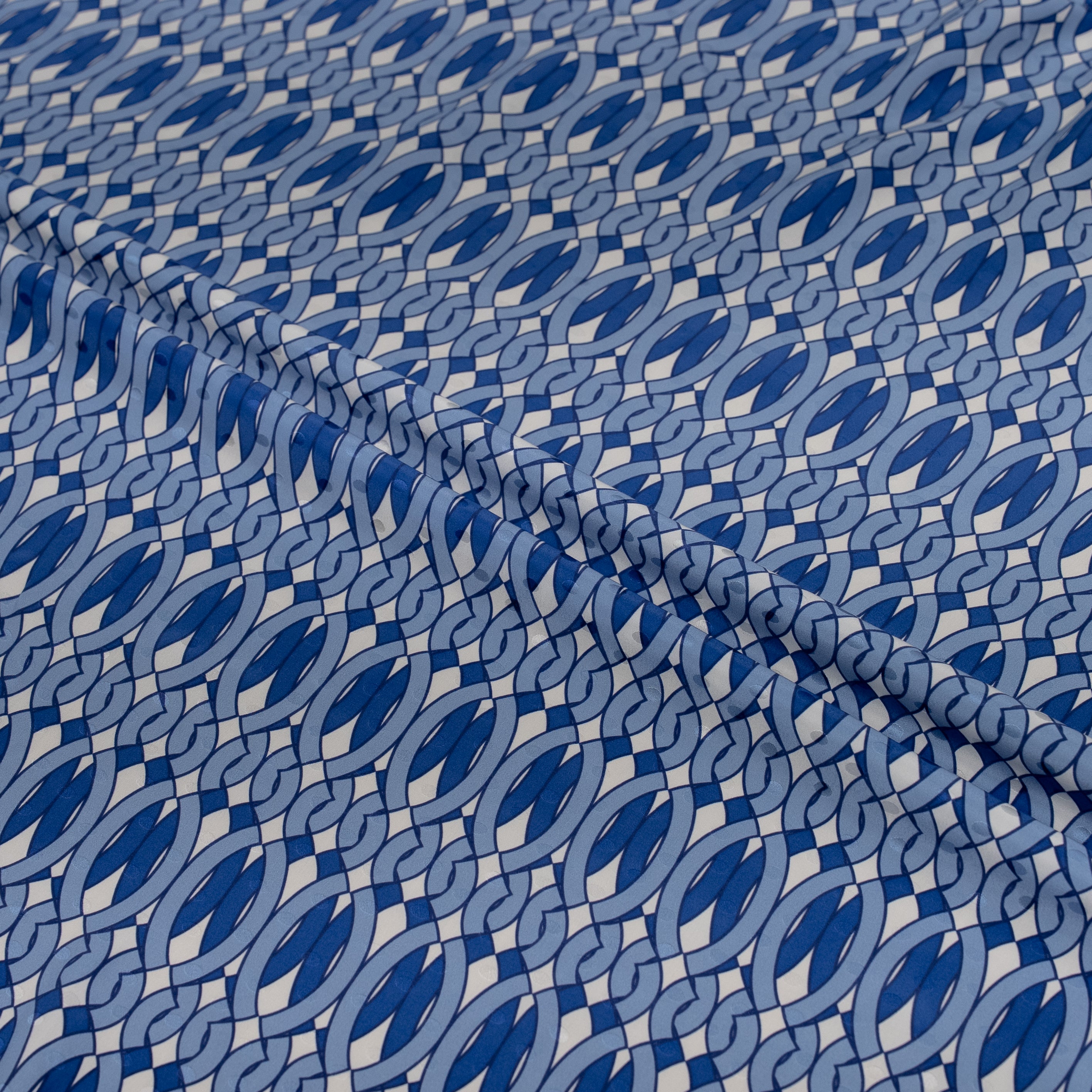 Silk Jacquard - Geometric - Blue & White