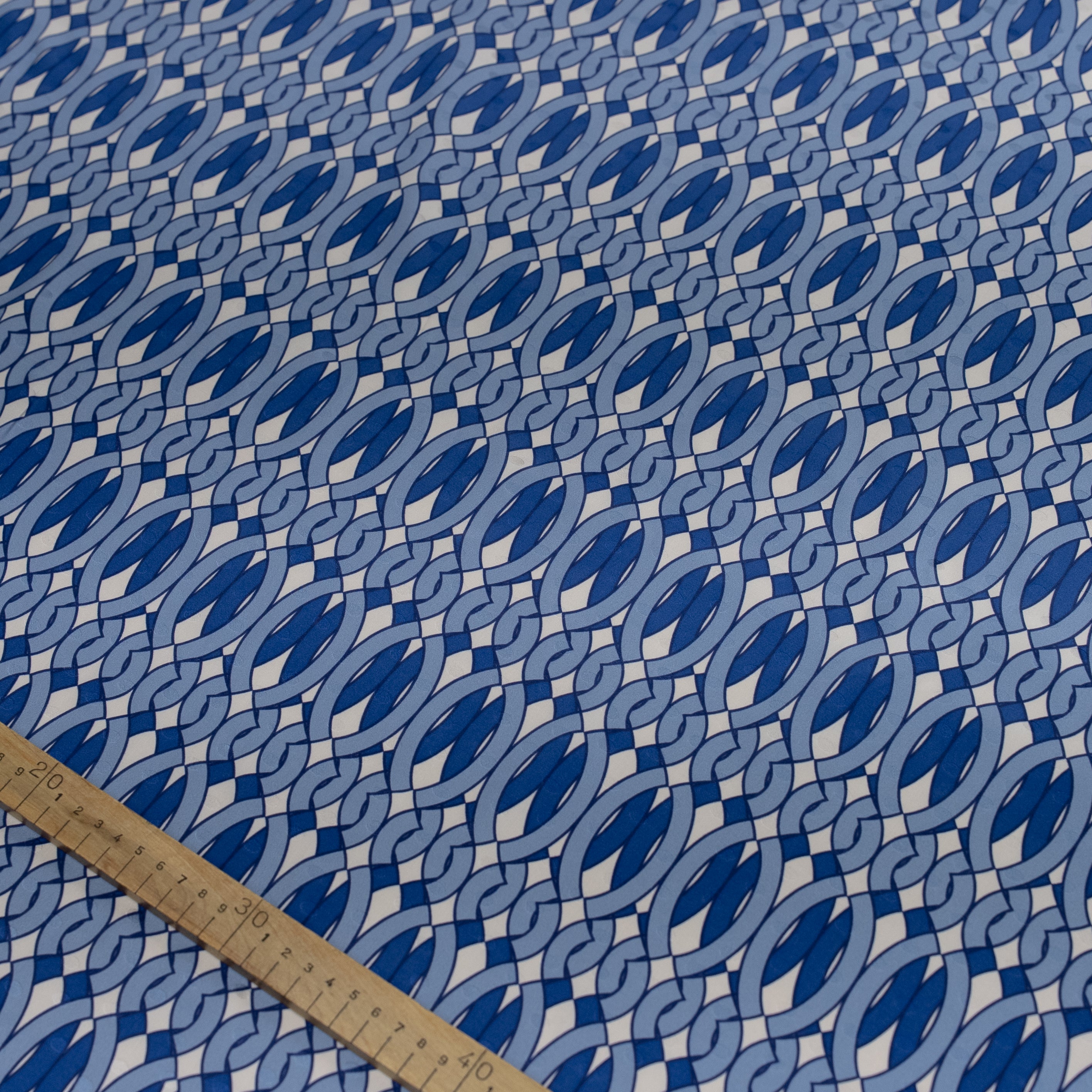 Silk Jacquard - Geometric - Blue & White