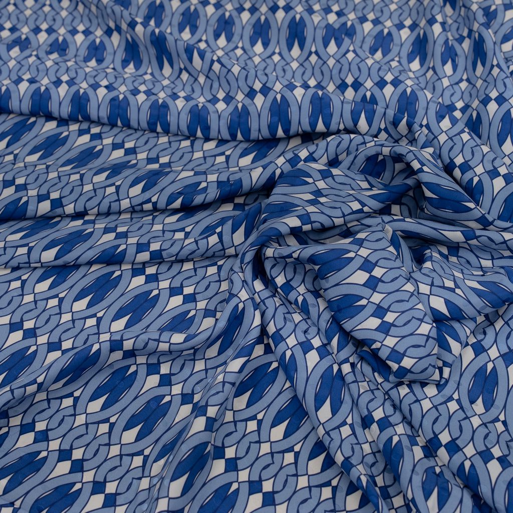 Silk Jacquard - Geometric - Blue & White