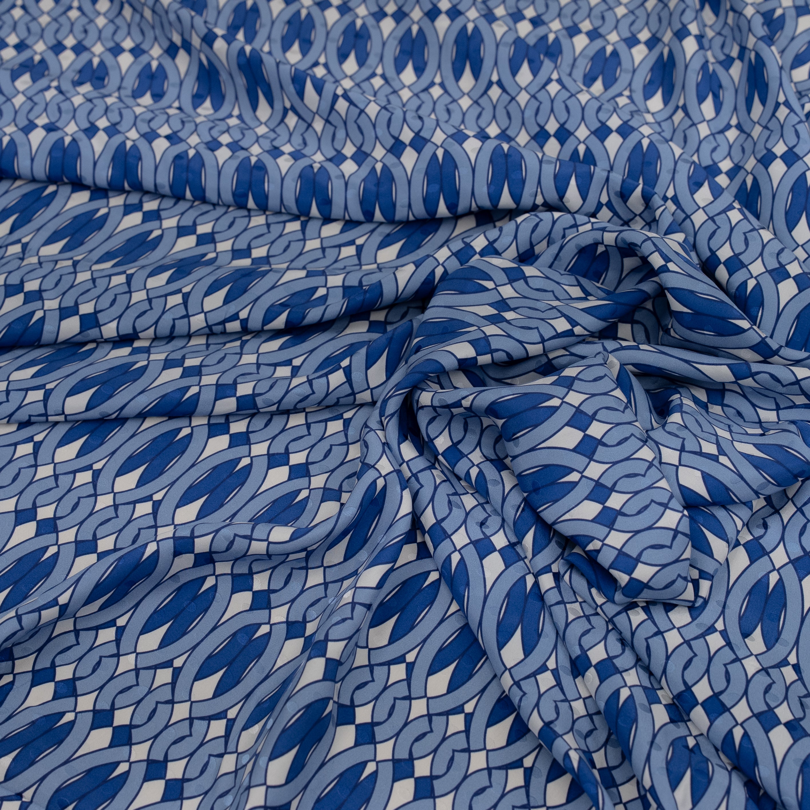Silk Jacquard - Geometric - Blue & White