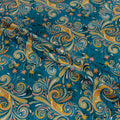 Colorful swirl pattern fabric with blue background